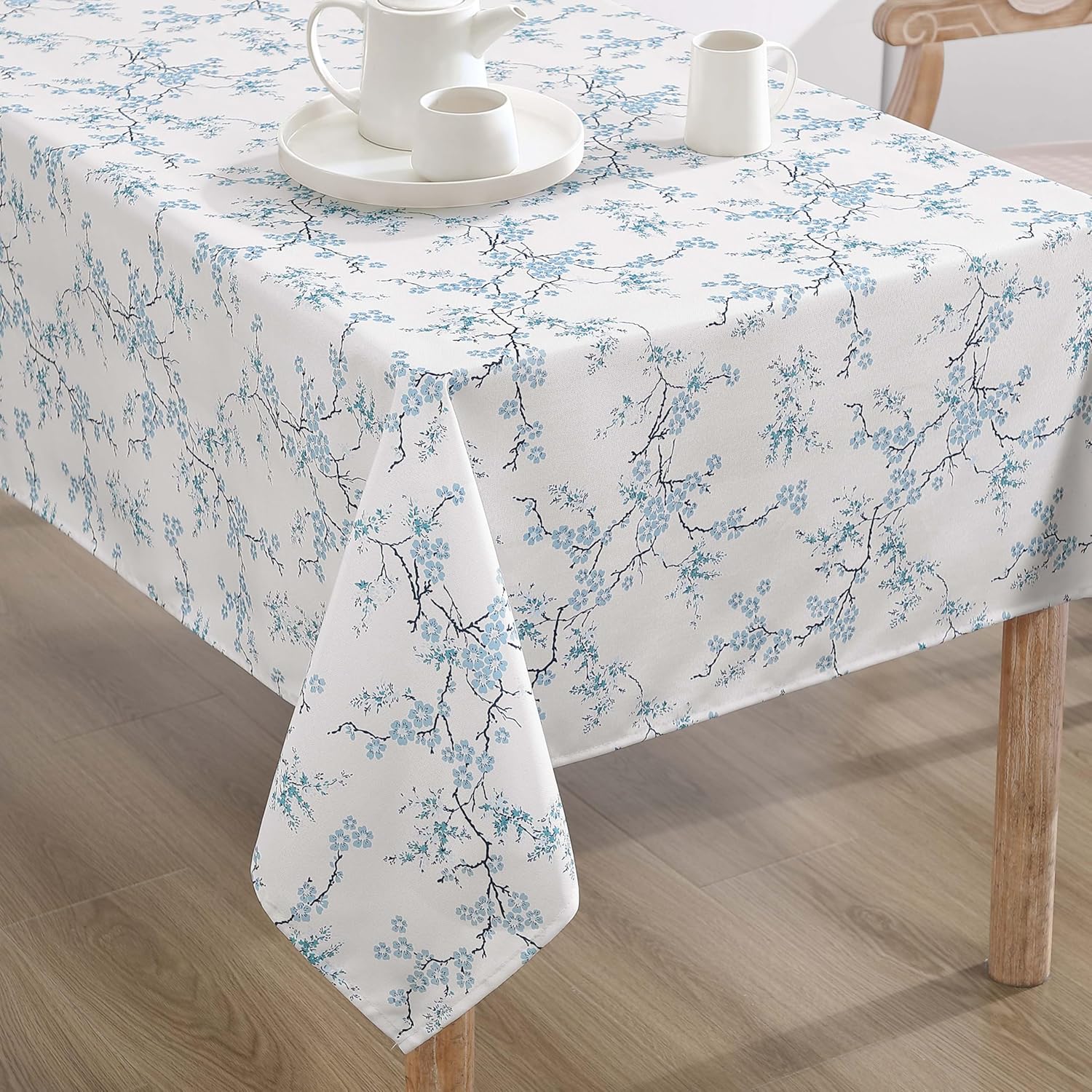 Laura Ashley Decorative Tablecloth, Wrinkle and Stain Resistant, Spillproof Water Repellent, Easy Care Washable Polyester Fabric for Dining, Kitchen, Holiday and Party, 60" x 120", Oriental Blossom