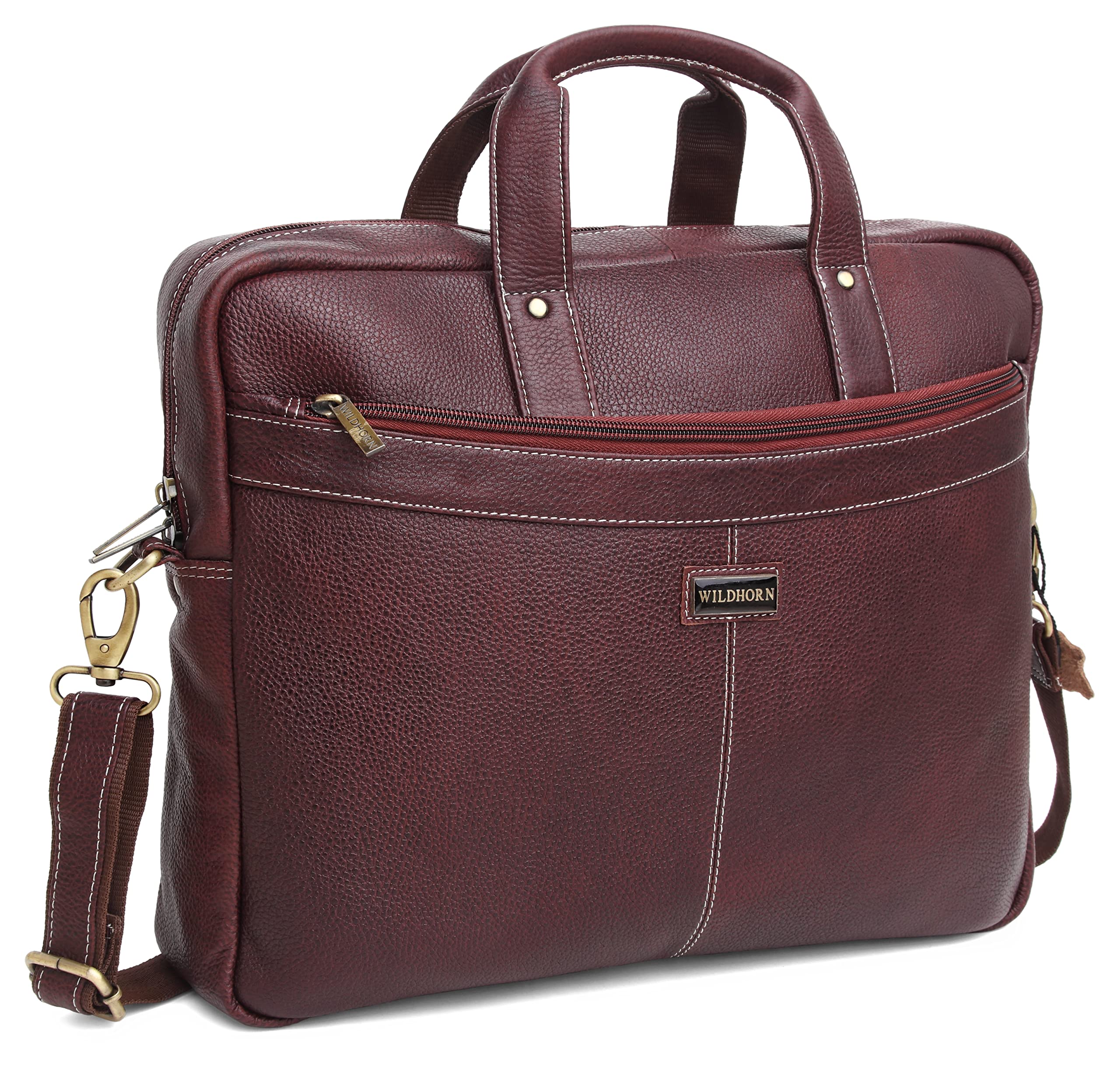WildHorn Leather 15.5 inch Laptop Messenger Bag for Men I DIMENSION : L-15.5 inch W-4 inch H-11 inch (B07BWBJT4M) Amazon Price History, Amazon Price Tracker