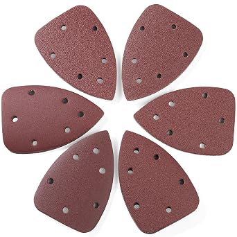 36 PCS Mouse Sander Sandpapers 6 Hole Mouse Sand Paper Detail Sander Sanding Disc Mouse Sander Pads Hook and Loop Triangle Sandpaper 60/80/100/120/180/240 -6 PCS for Each Grit