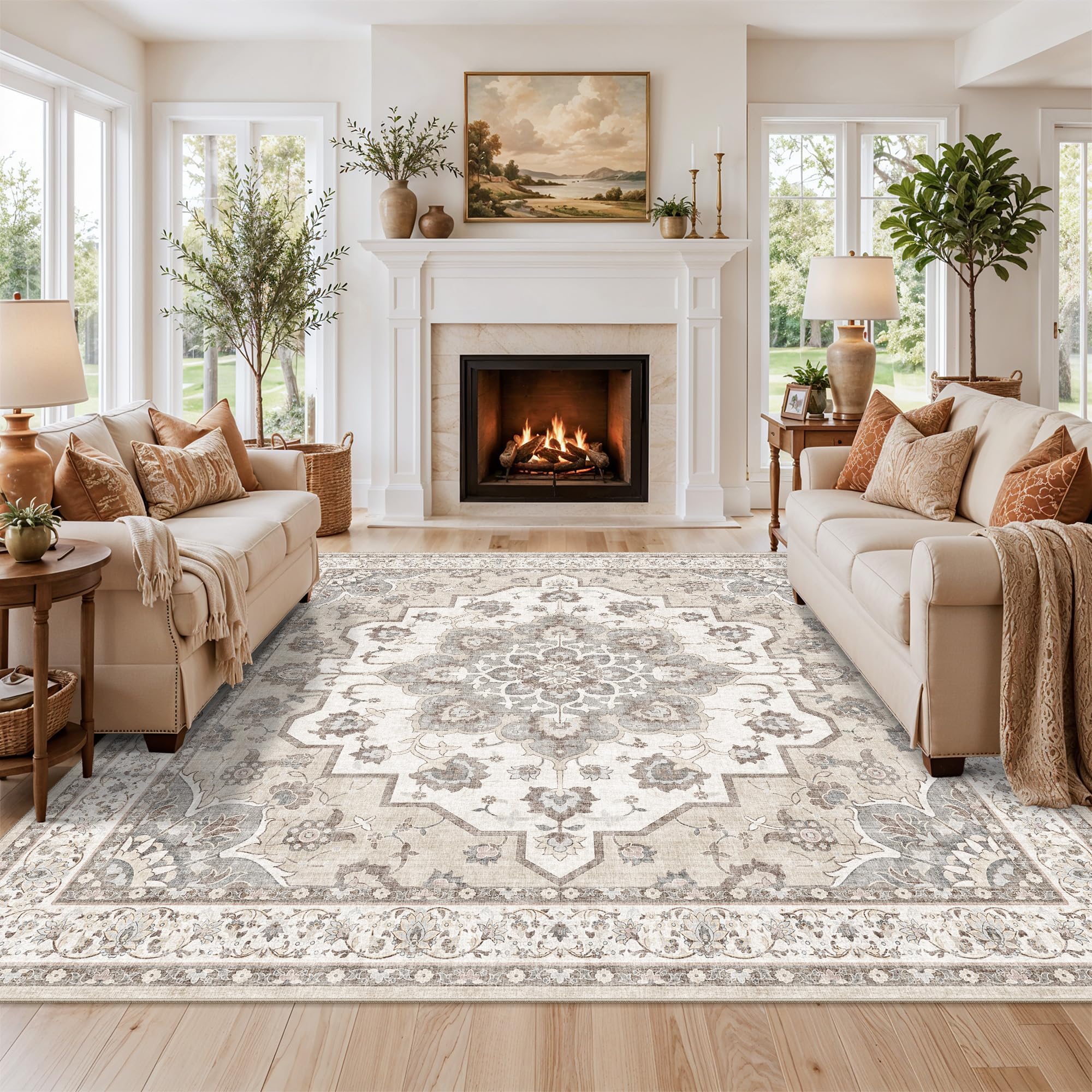 Living Room 10x10 Square Rug (HY HAO YUN LAI, Cream Beige)