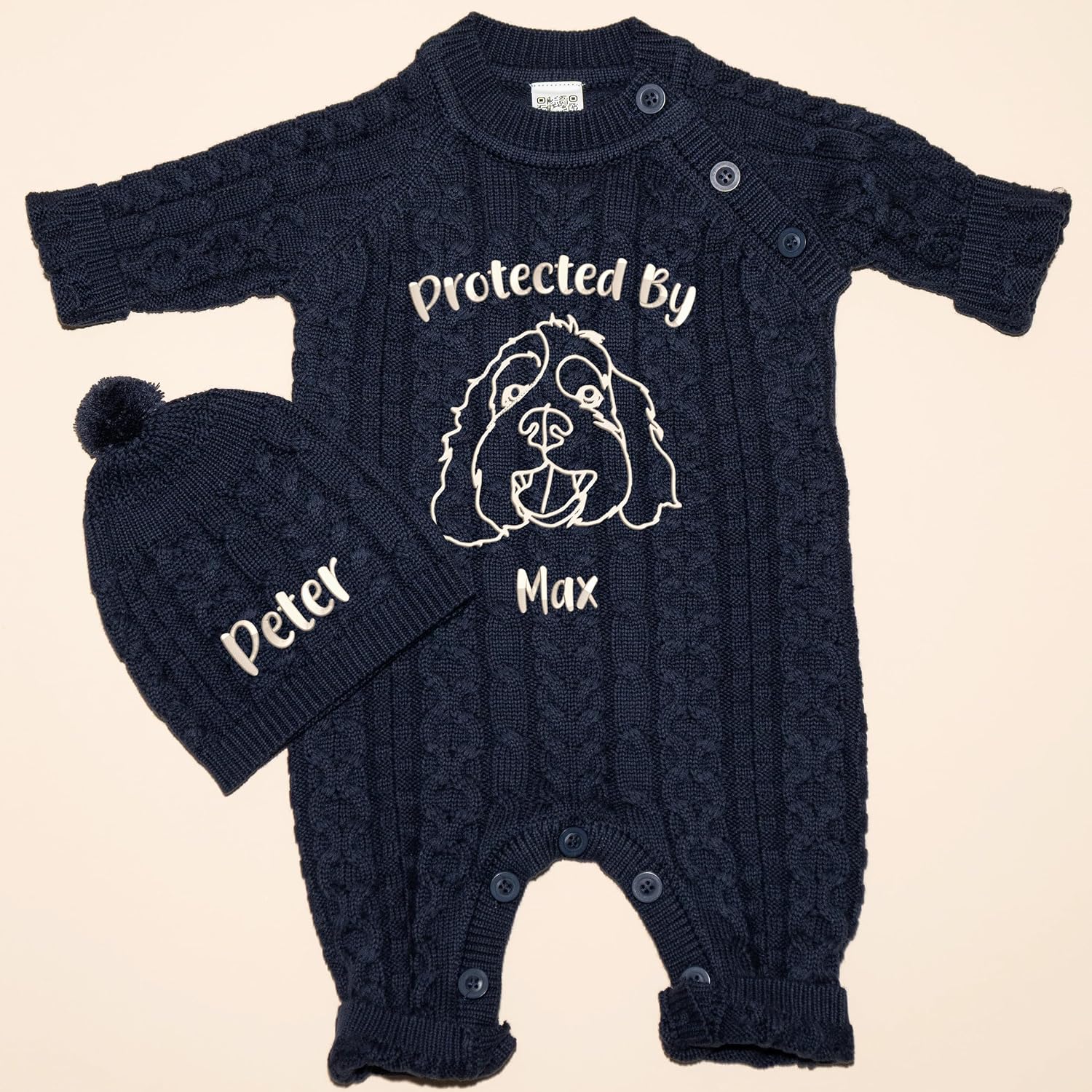 Chillever Personalized Baby Bodysuit, Custom Embroidered Baby Romper and Hat, Line Art of Pet, Toddler Gifts, Knit Sweater