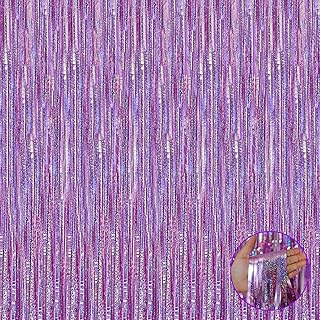 4 Pack Light Purple Tinsel Foil Fringe Curtain Backdrop, 3.28Ft x 8.2Ft Metallic Streamers for Photo Booth Wedding Bridal Shower Bachelorette Birthday Halloween Christmas Party Decoration