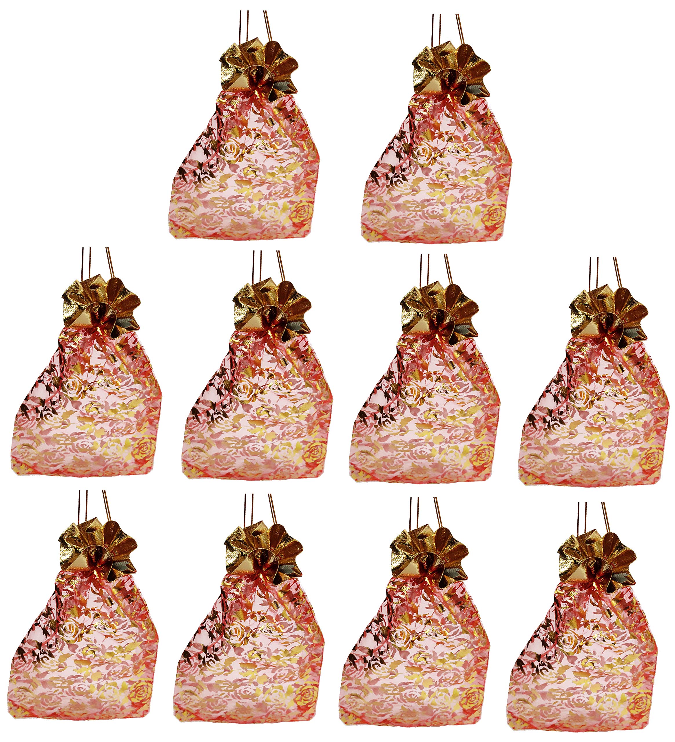 Purpledip Polyester Net Brocade Gift Pouch, Red, 9 Inches: Pack of 10 Potli Gift Bags for Girls (12081) (B084V58DM1) Amazon Price History, Amazon Price Tracker