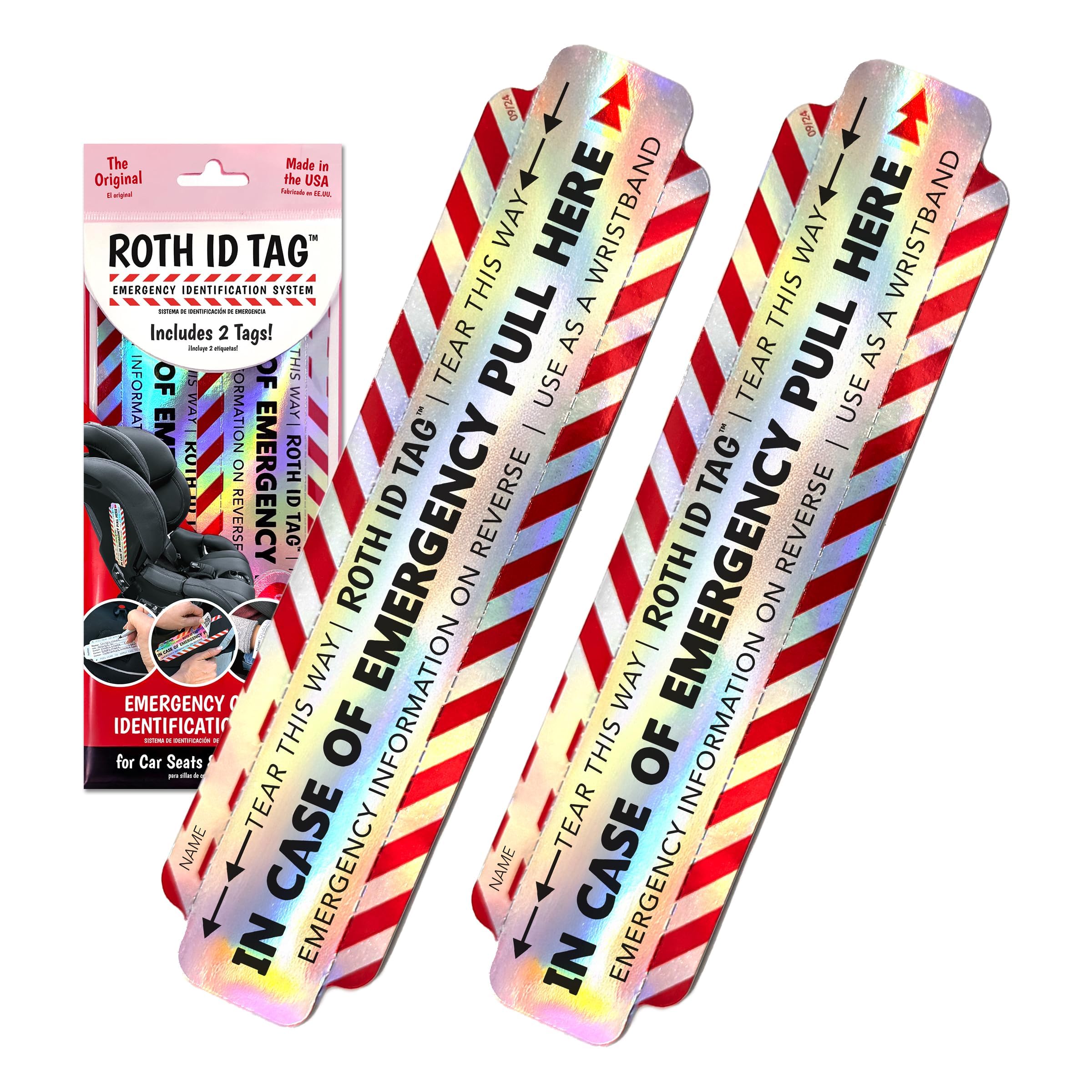 Original ROTH ID TAG™ Kit | Emergency Contact Identification System for Car Seats, Red, White, Black