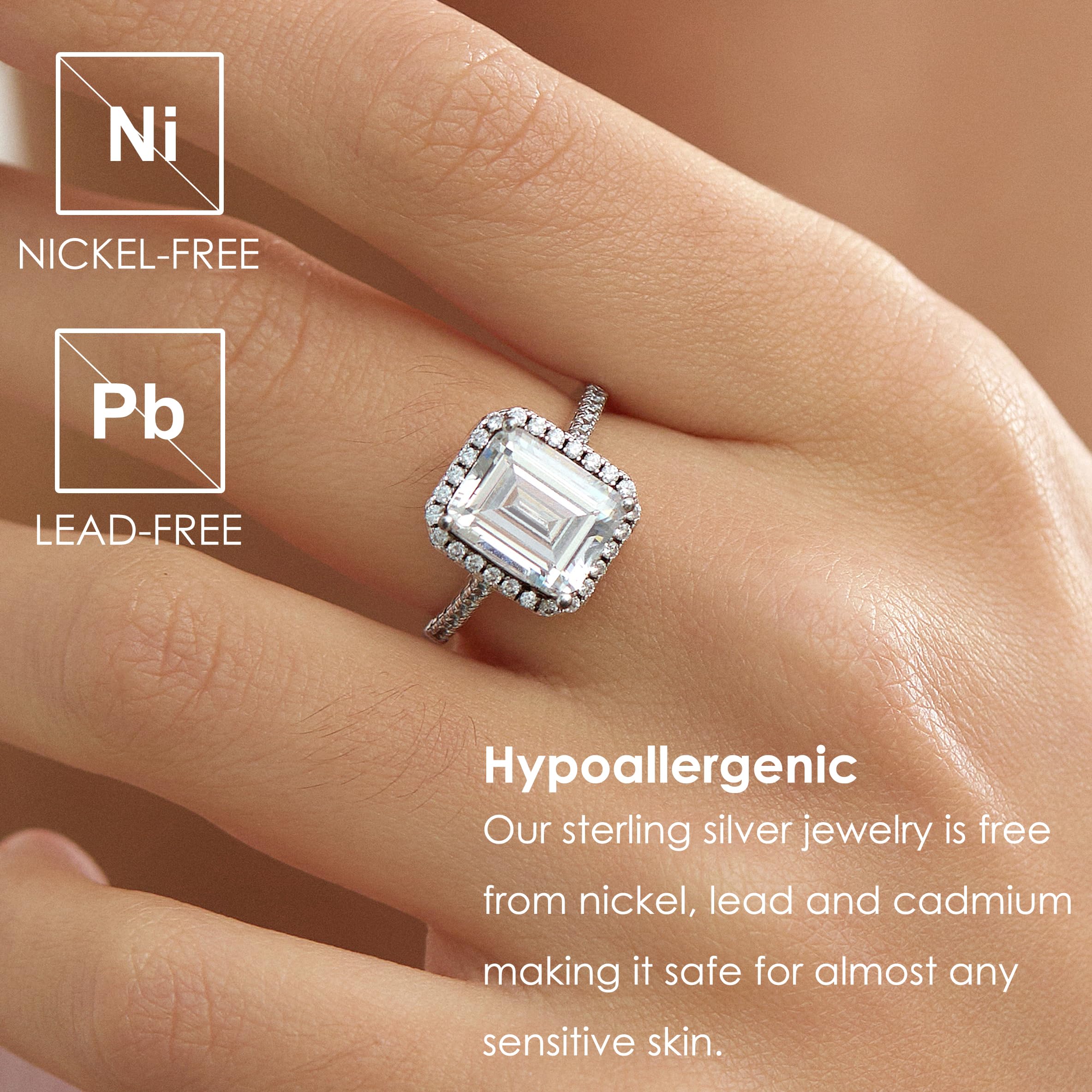 Michooyel S925 4,0 ct taglio smeraldo Halo Diamante, anello di fidanzamento, fede nuziale, zirconia, argento sterling, gioiello da donna
