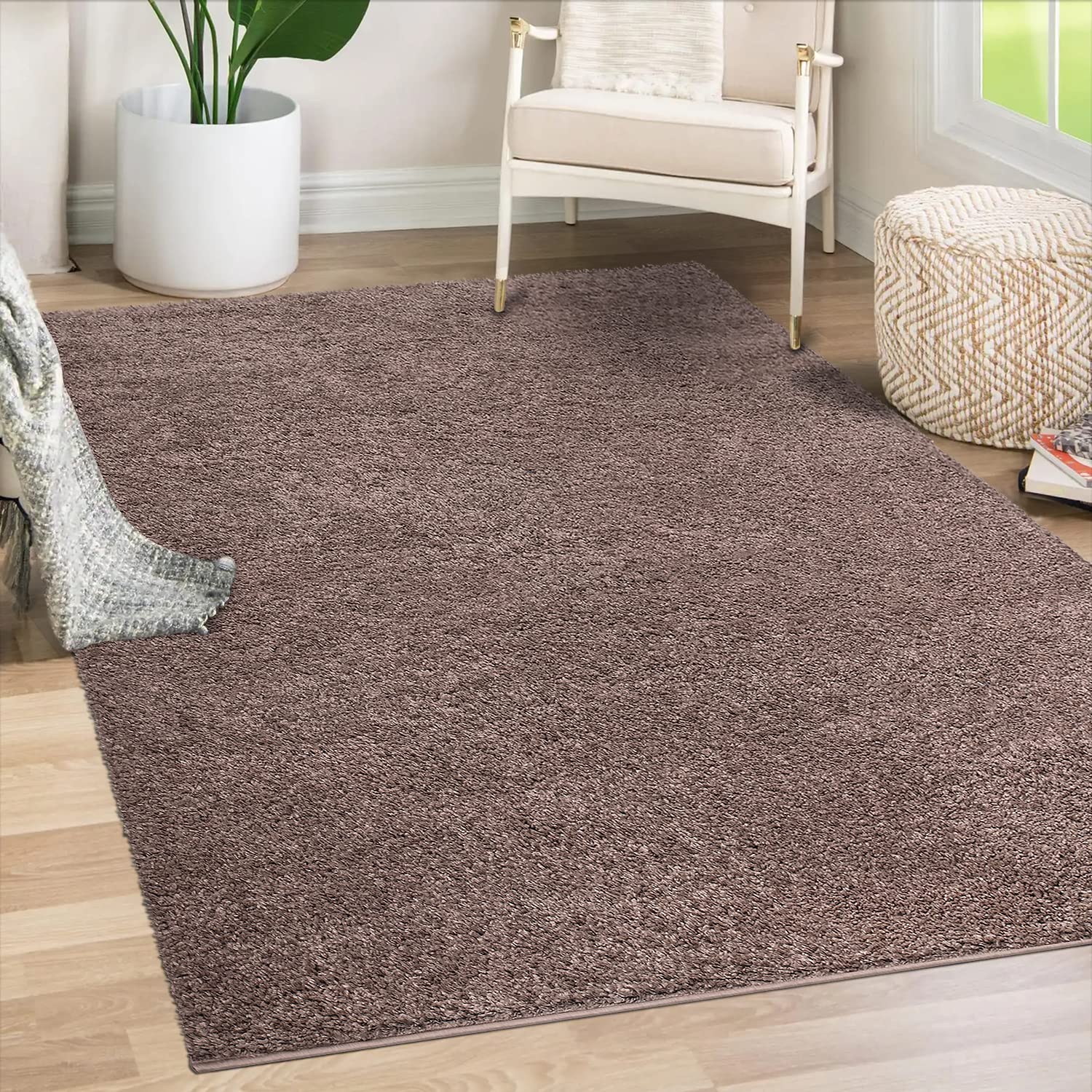 payé Alfombra para salón, pelo largo, 160 x 230 cm, color marrón, liso, mullida, moderna, bohemia, decoración suave para dormitorio