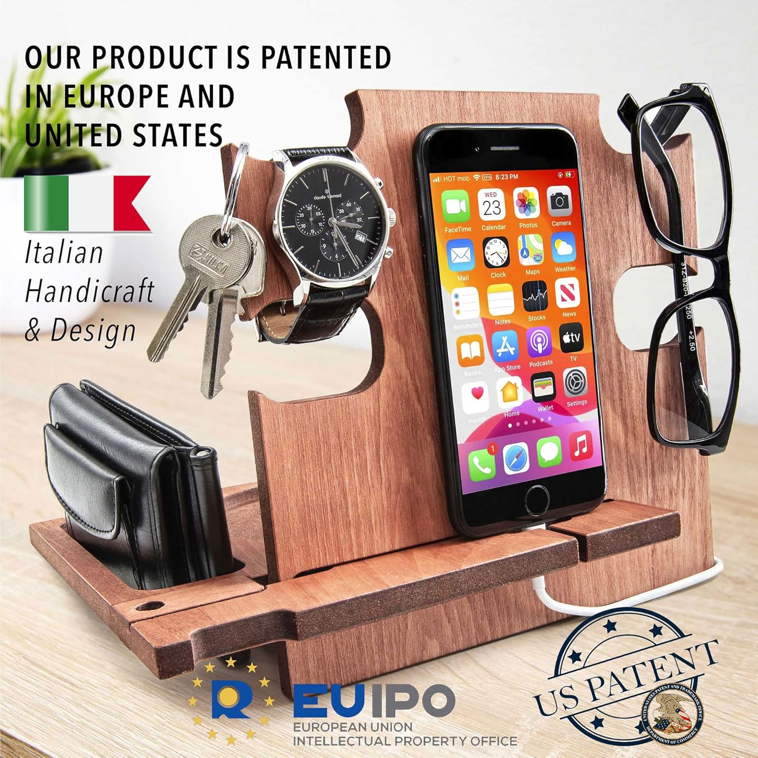 Greta Oto Phone Docking Station, Wood Watch Stand, Nightstand Organizer, Gifts for Him, Gadgets for Men, Dad Birthday Gift, Fathers Day, Man Ideas, for Husband from Wife, Best Anniversary Presents