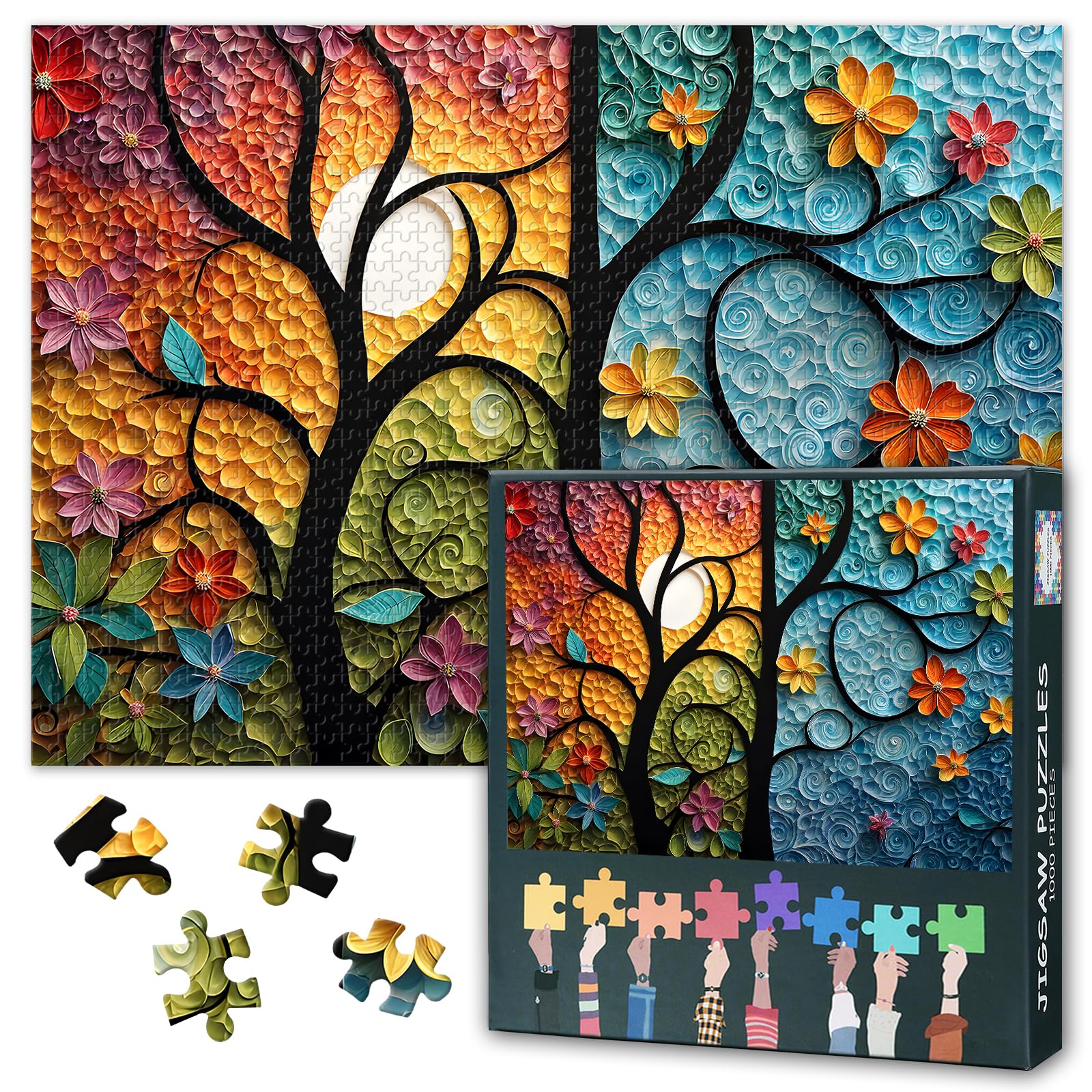 Colorful Tree Jigsaw Puzzles for Adults 1000, 27.5x19.7" Challenging Puzzles for Adults Floral, Family Educational Game & Unique Living Room Decor Gift