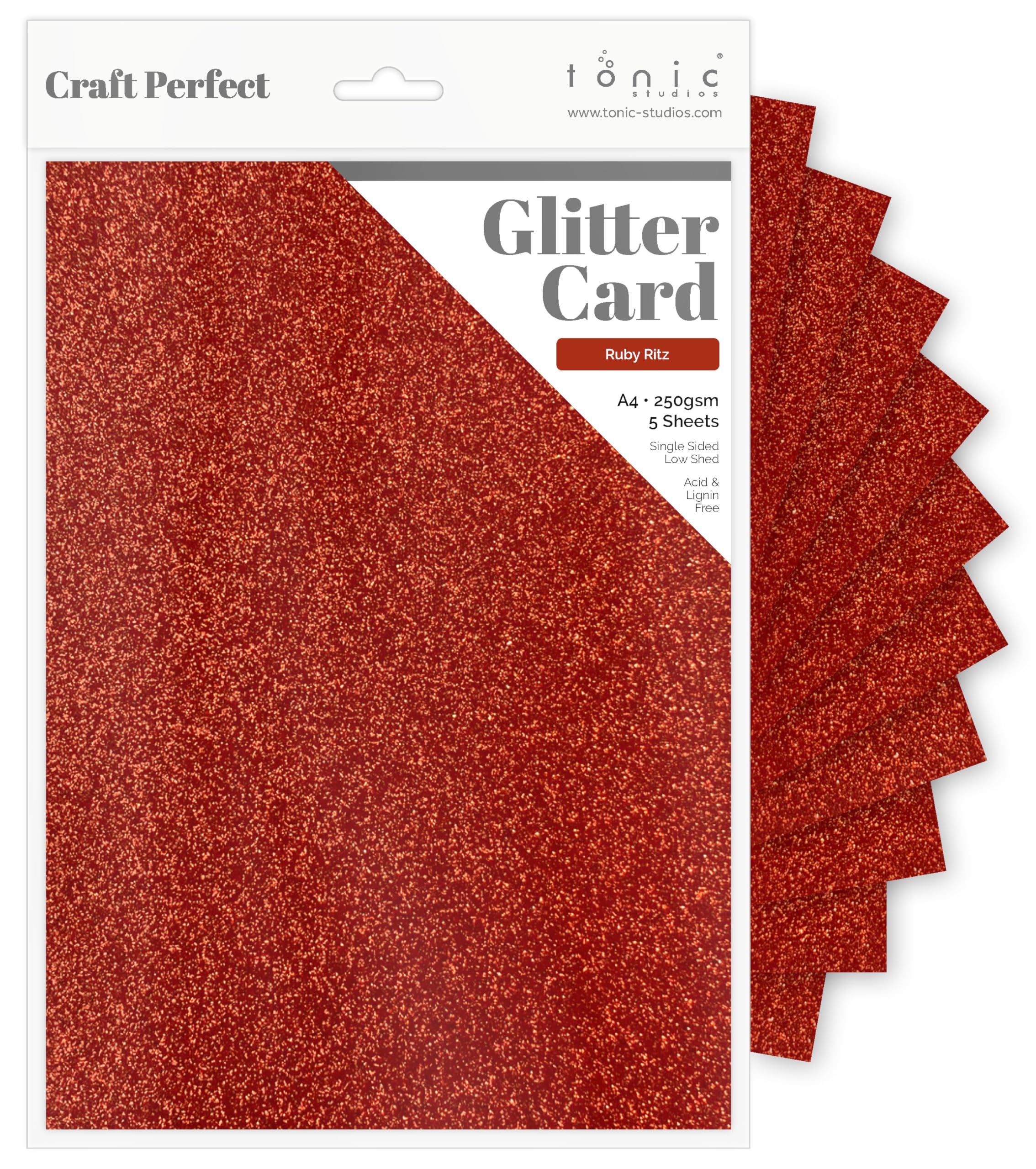 Tonic Studios A4 Craft Perfect Glitter Card, Cardstock, Ruby Ritz, 30 x 21.5 x 0.5 cm โ image 1