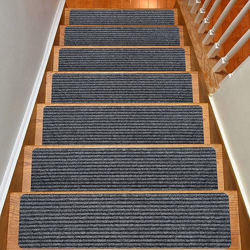 Sunexinlo Peldaños de escalera para peldaños de madera, 15 unidades, alfombras antideslizantes para escaleras de interior (negro)