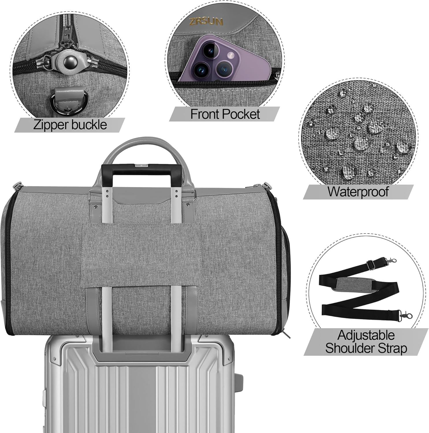 Garment Bag for Travel, Convertible Carry-On Duffel with Shoe Compartment, Waterproof & Wrinkle-Free Suit Carrier for Business Trips & Weekend Getaways, Foldable & Lightweight