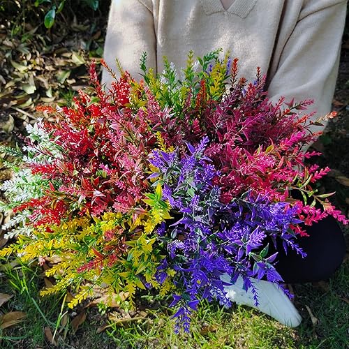 Miniatura 8 de 21 paquetes de plantas artificiales para exteriores, flores artificiales, arbustos verdes, arbustos verdes, ramos de arbustos sintéticos resistentes