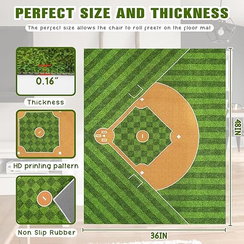 Miniatura 3 de Gaming Chair Mat for Hardwood Floor 36"X 48" Office Rugs for Baseball Game Rolling Mats for Chair Gamer Computer Desk Chair Non-Slip Protector Mats