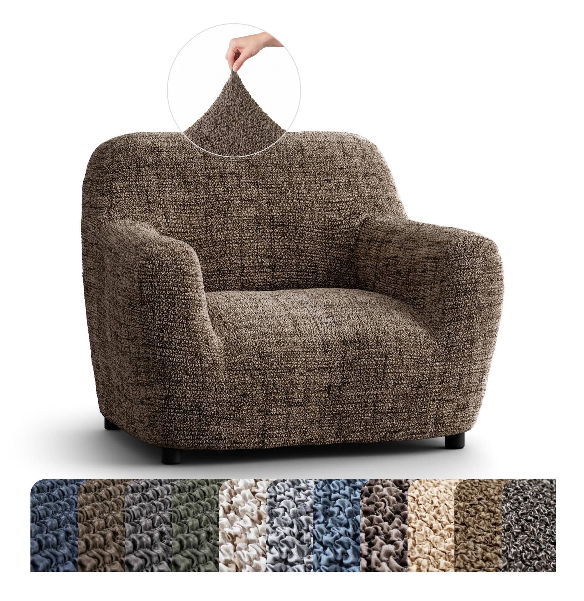 Mamma Mia Covers PAULATO BY GA.I.CO. Chair Cover - Stretch Armchair Slipcover - Armchair Cover for Pets and Kids - Soft Chair Slipcovers - Easy to Clean Furniture Protector - Microfibra Print - Vittoria Brown