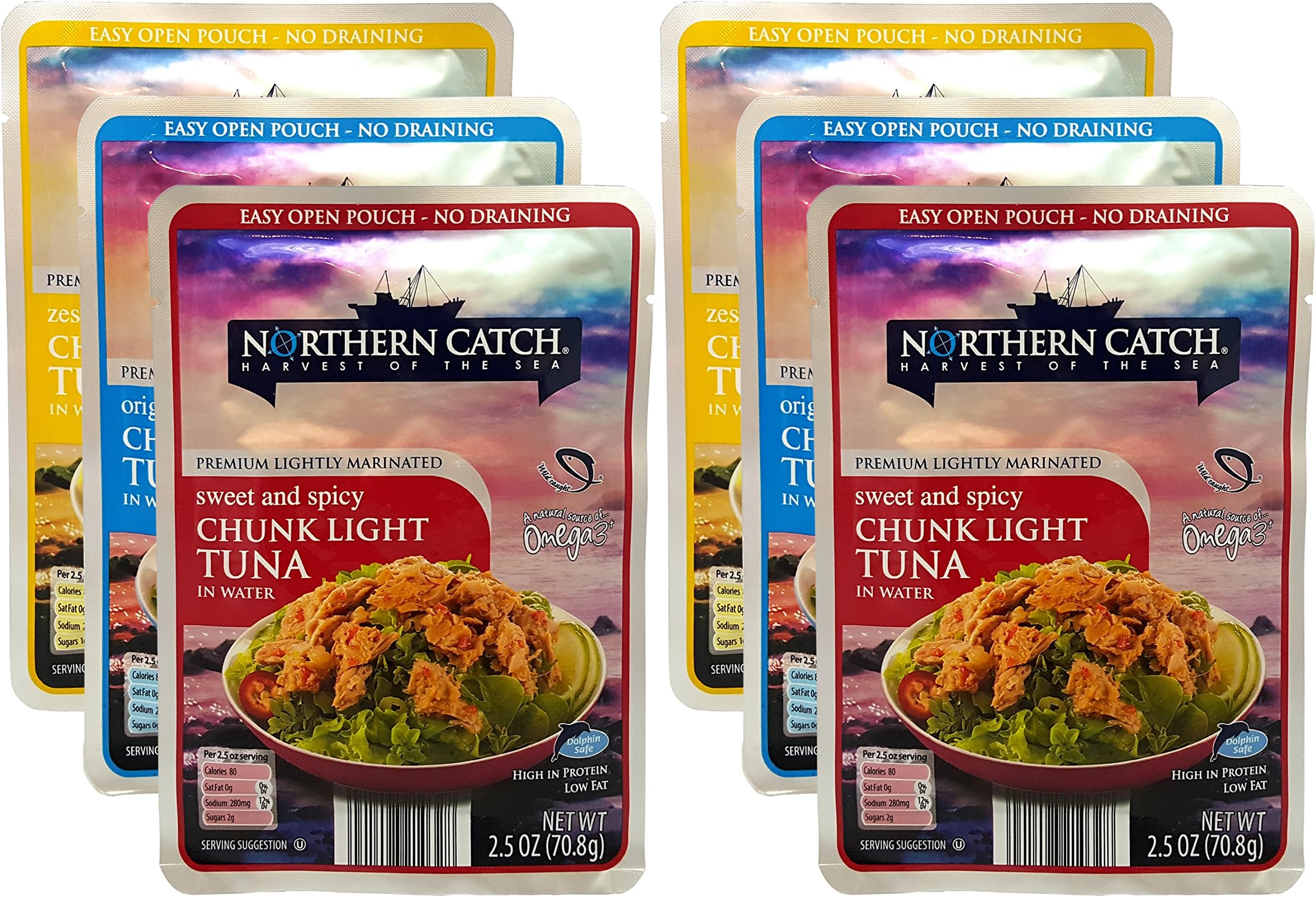 Wild Caught Tuna, Variety Pack, (Pack of 6), 2.5 oz Pouch by Northern Catch