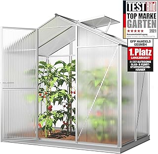 GFP Gewächshaus ECO 2 Alu-Rahmen 192x131 cm, 6 mm Doppelstegplatten, mit Fundamentrahmen automatischer Fensteröffner Transparent