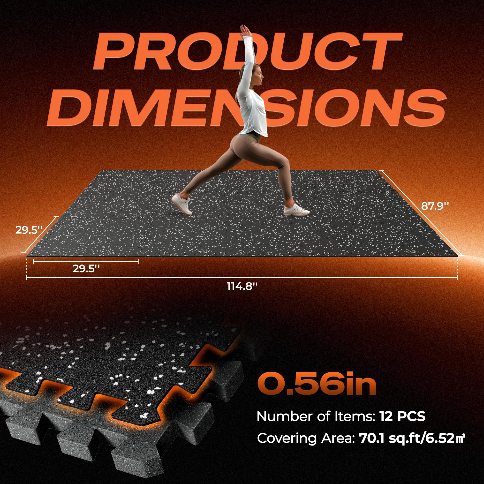 SUPERJARE Lot de 12 grands tapis d'entraînement emboîtables en mousse EVA haute densité de 76,2 x 76,2 cm, 1,4 cm d'épaisseur, 75 m², grand tapis d'entraînement pour salle de sport à domicile