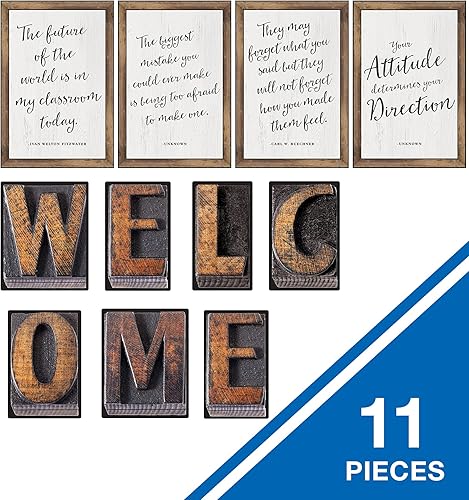 Miniatura 2 de Schoolgirl Style Juego de tablones de anuncios de bienvenida rústico, letras de bienvenida de granja, carteles industriales elegantes con citas