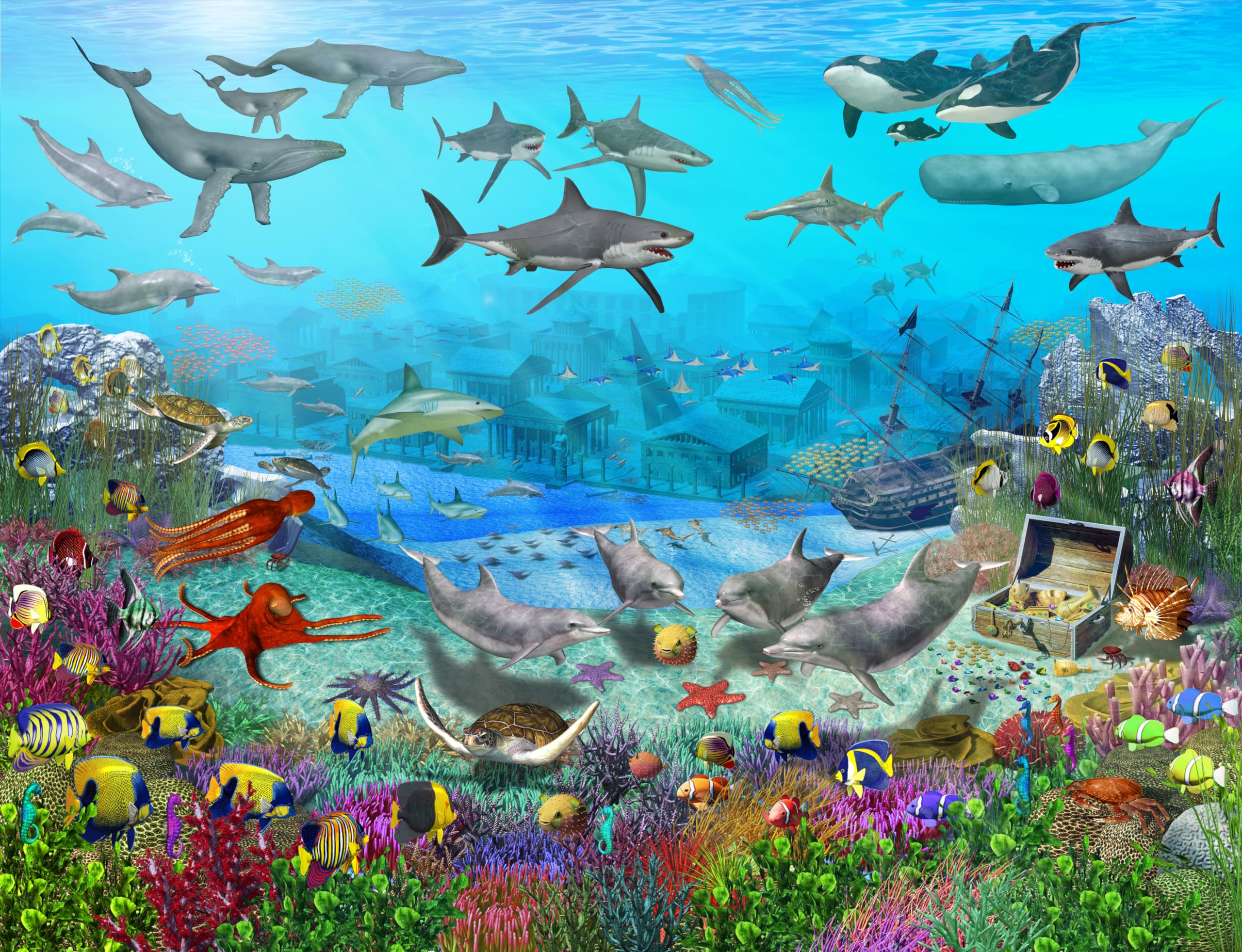 Walltastic Sea Adventure 6 Panel Wallpaper Mural, FSC Paper, Multi, 8 feet High x 10 feet Wide, 1 Size, Multicolour, 305 x 244 cm - Image 2