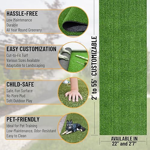 Miniatura 10 de Ottomanson Alfombra de césped artificial de 16 x 43 pulgadas, para interiores y exteriores, con agujeros de drenaje, personalizable con opciones de