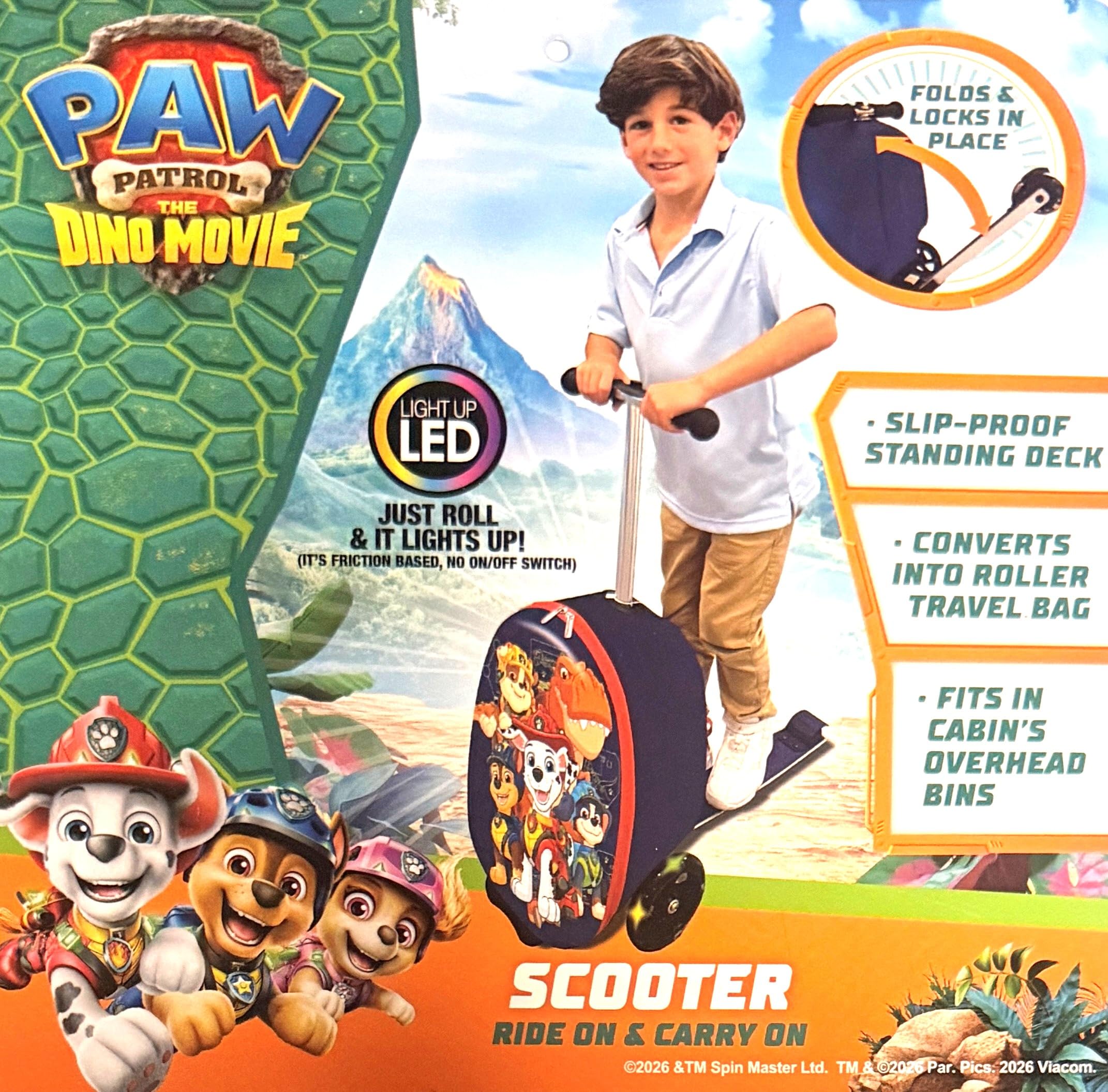 Fast Forward 2-in-1 Kids Scooter Suitcase & Ride-On Carry-On Luggage –Lightweight Carry-On Travel Case with Built-in Kick Scooter (Paw Patrol)