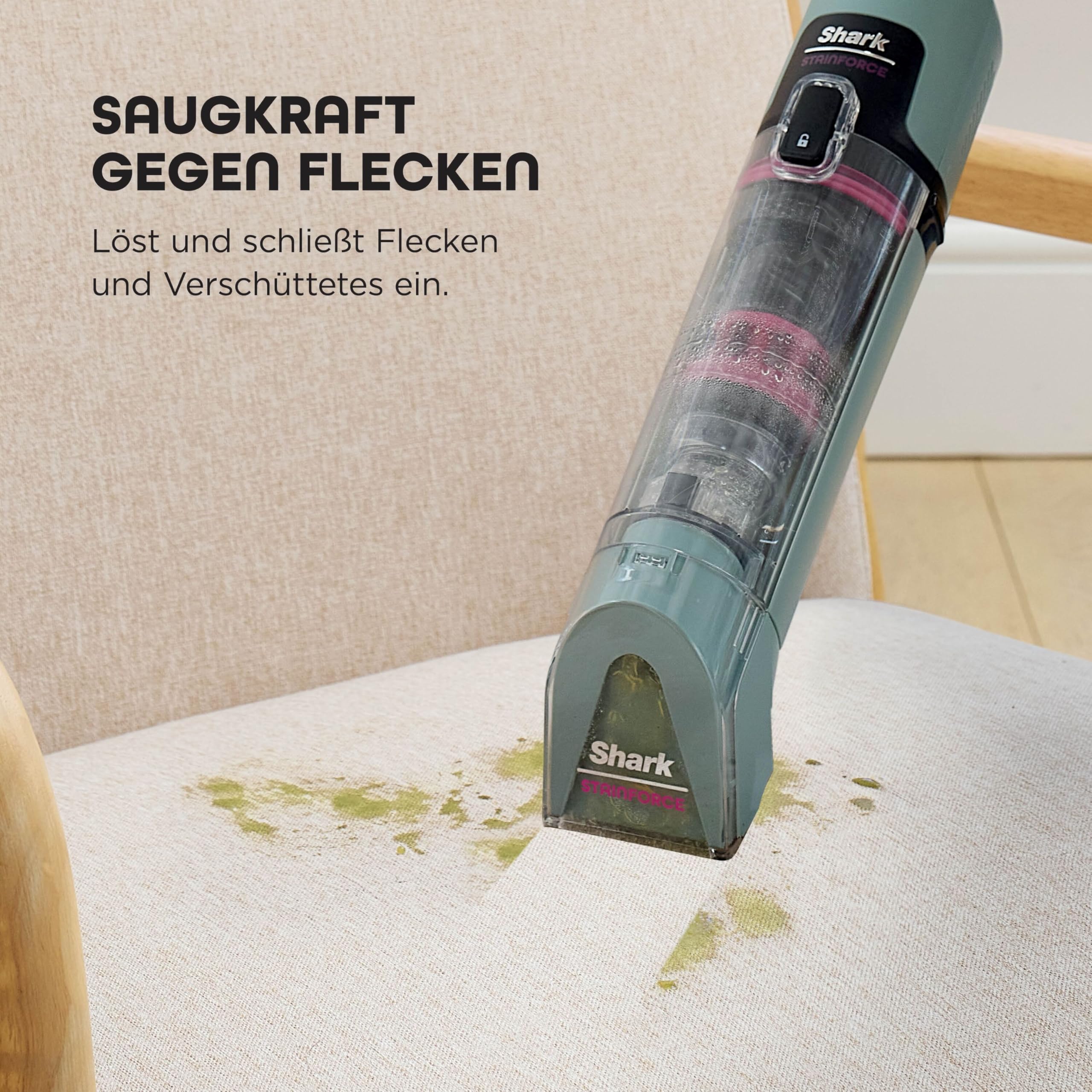 Shark StainForce kabelloser Fleckenentferner, tragbarer Flecken-, und Geruchsentferner für Teppichböden, Teppiche, Polstermöbel und mehr, mit Aufbewahrungsbox, Zubehör und 2 x Reiniger, HX100EUCP