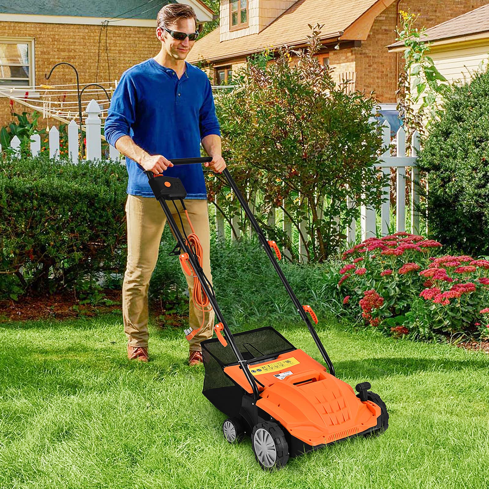 RELAX4LIFE 2 in 1 Scarificatore Elettrico, Aeratore da Prato, Cesto di Raccolta Erba da 30L/45L Sacchetto per la Raccolta dell'Erba, 1800W Estirpatore di Erbacce, Scarificatore Aeratore e Rastrello