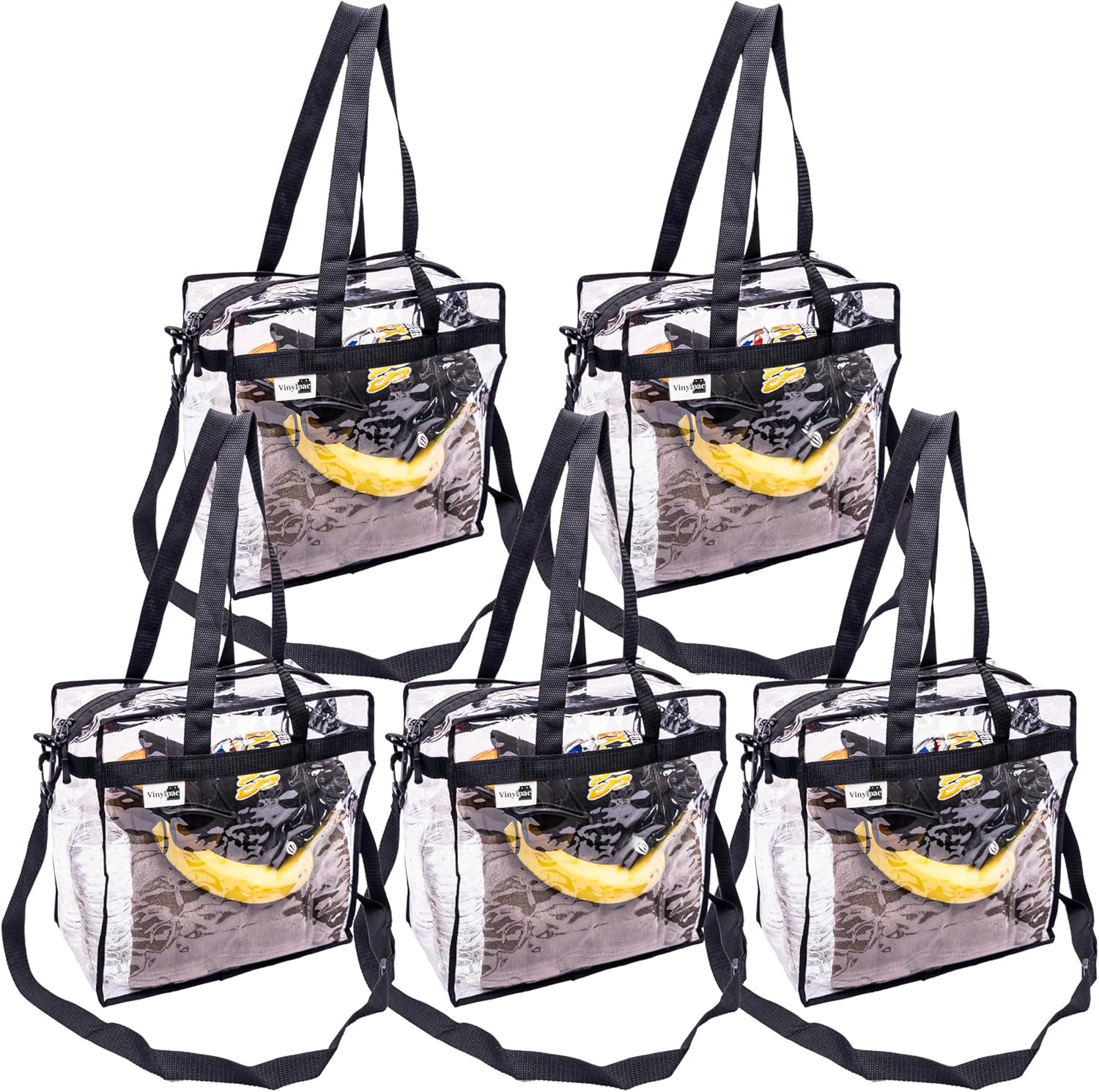 Stadium Approved Vinyl Clear Bag 12x12x6" Transparent Tote with Double Zipper, Adjustable Removable Shoulder Strap