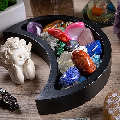 Miniatura 6 de Curawood Bandeja de luna creciente para cristales, muestra tus cristales y piedras curativas, soporte de cristal de madera negra de 6 pulgadas para