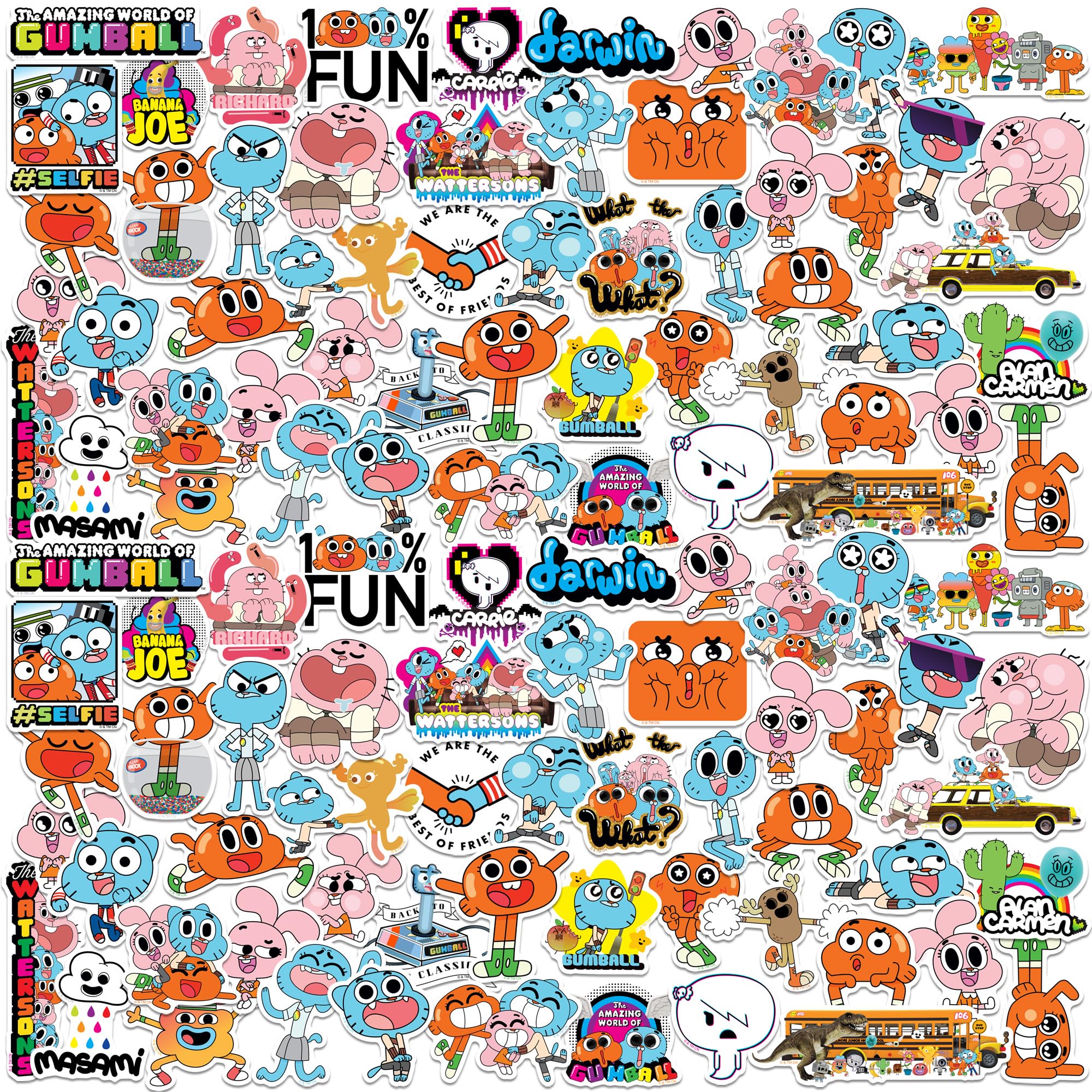 Amazing World of Gumball Sticker Pack 150ct Vinyl Large Deluxe Stickers Variety Pack - Laptop, Water Bottle, Scrapbooking, Tablet, Skateboard, Indoor/