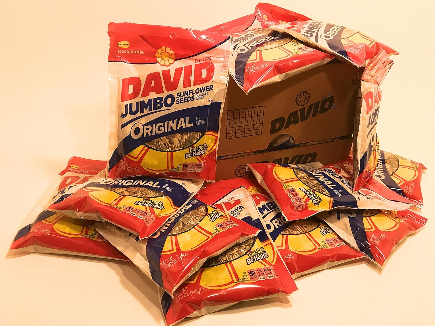 David, Sunflower Seeds Jumbo Black Original , Count 12 (5.25-oz) - Sunflower Seeds / Grab Varieties & Flavors