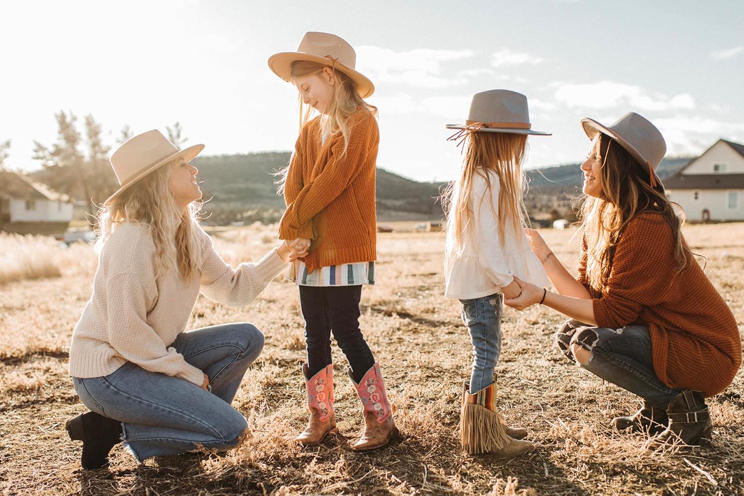 Matching Mommy and Me Hats, Wide Brim Felt Fedora Hats, mom and Daughter, Cowgirl Hat for Women and Girls, Flat Brim Boho