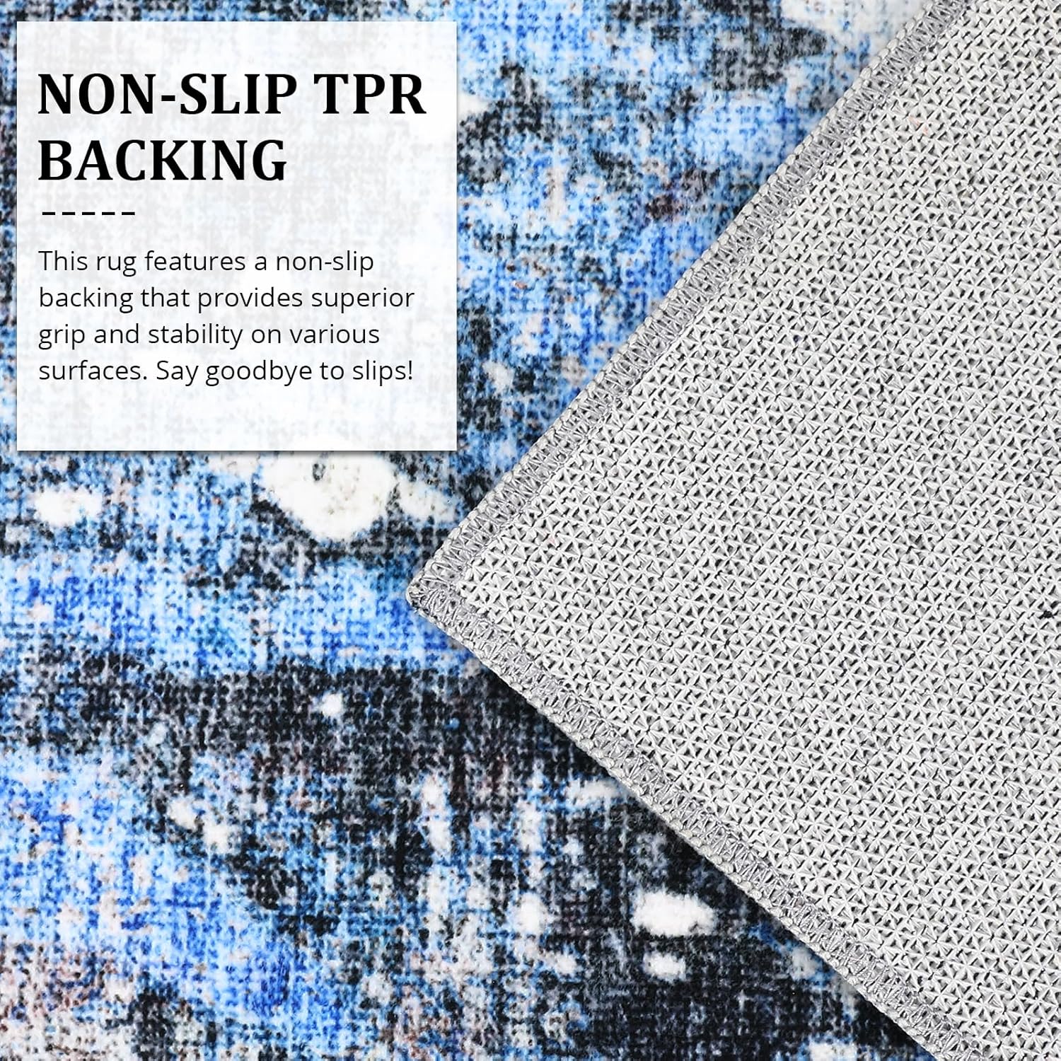 GarveeHome Abstract Rug 5x7 - Large Soft Throw Rugs, Neutral Modern Design, Non-Slip & Stain Resistant, Machine Washable, Foldable Low Pile Area Rug for Living Room, Bedroom, Dining Room.Black & Blue