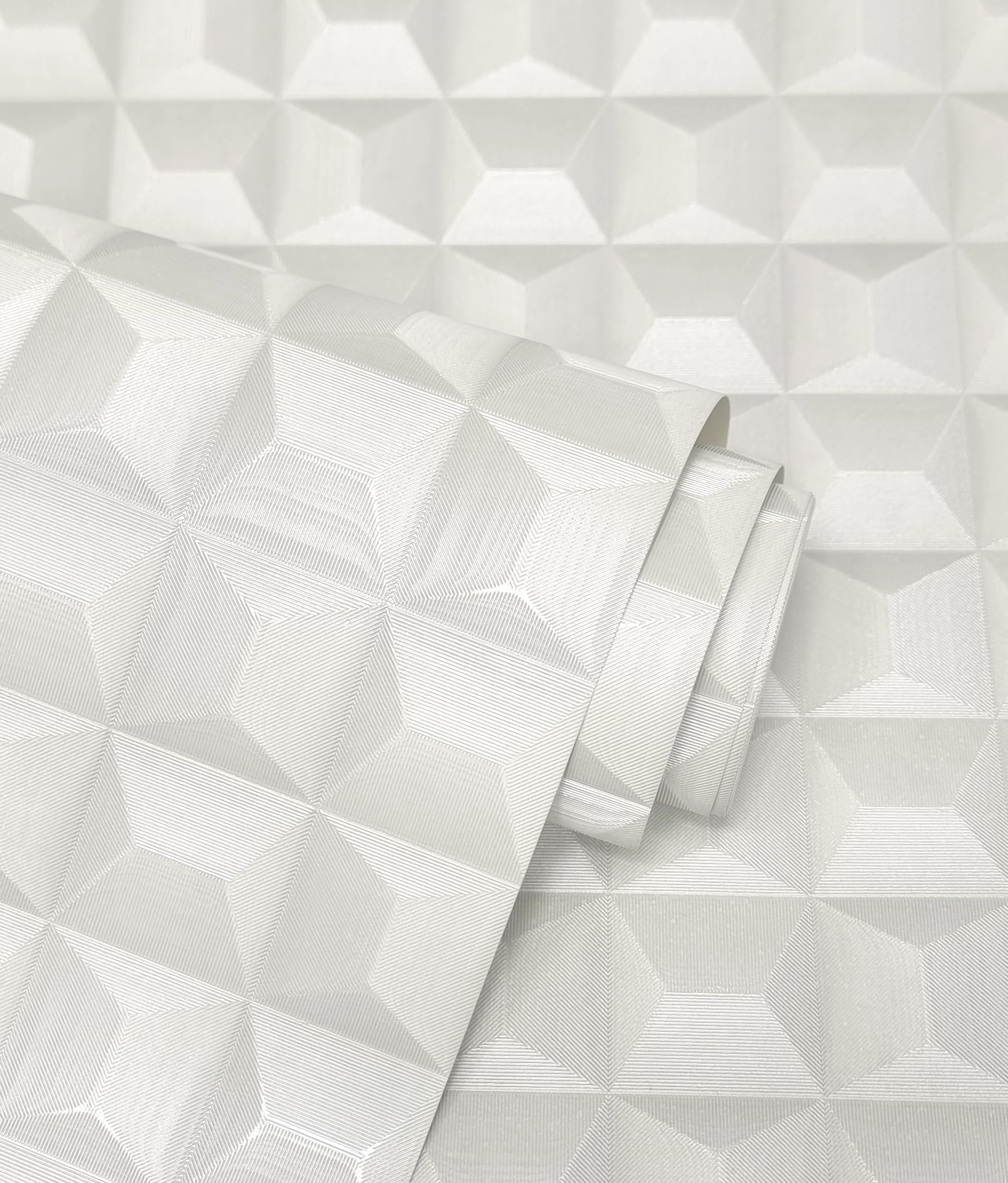 Vymura M95683 Romero 3D Geo Italian Heavyweight Vinyl Wallpaper, White, 53 x 1000 cm - Image 4