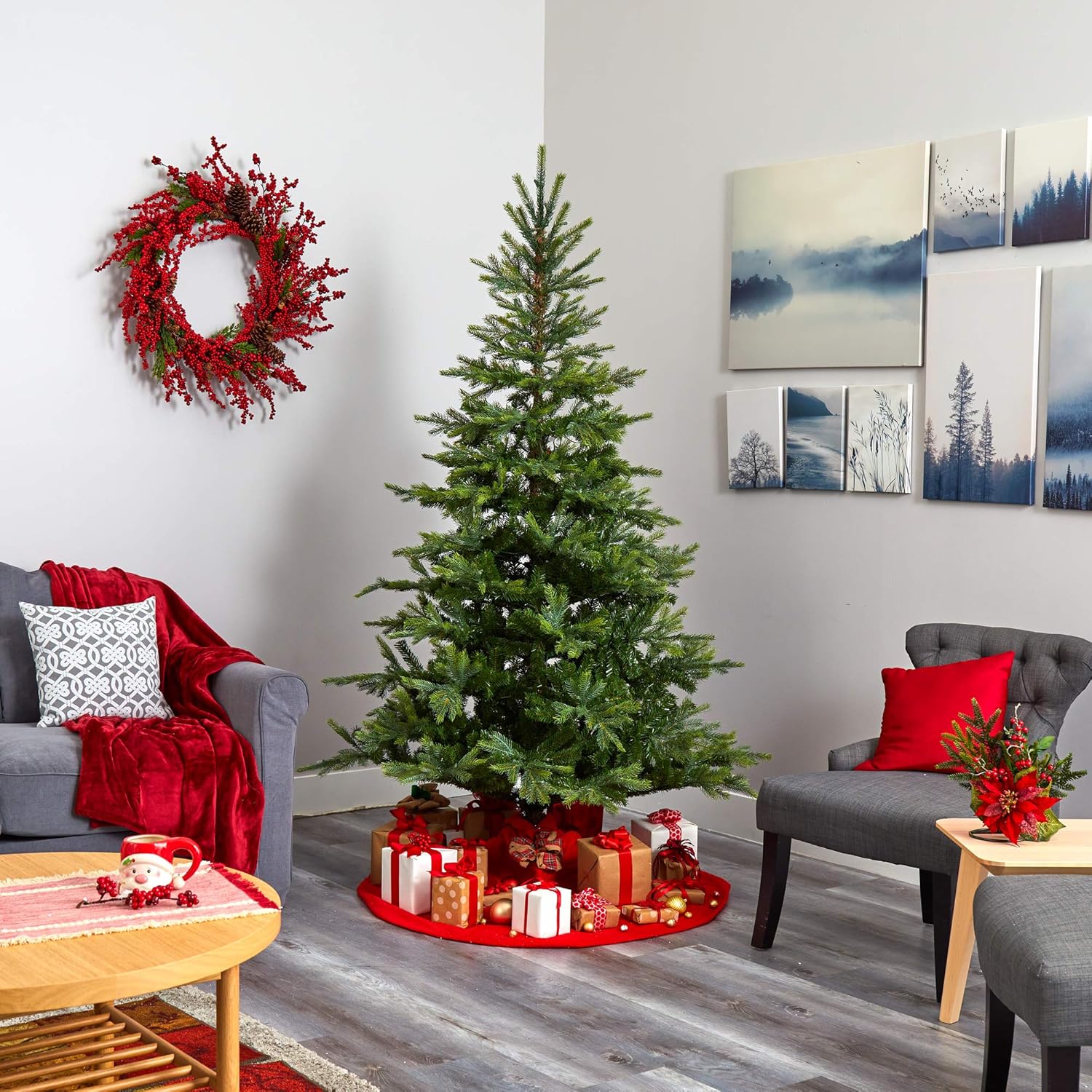 Nearly Natural 7ft. North Carolina Spruce Artificial Christmas Tree with 450 Clear Lights and 931 Bendable Branches
