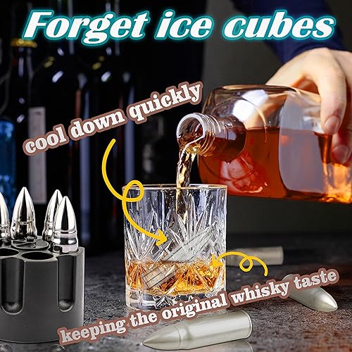 Miniatura 4 de Regalos para hombres, juego de piedras de whisky plateadas, cubo de hielo reutilizable para beber, regalos de herramientas para papá, novio, marido,