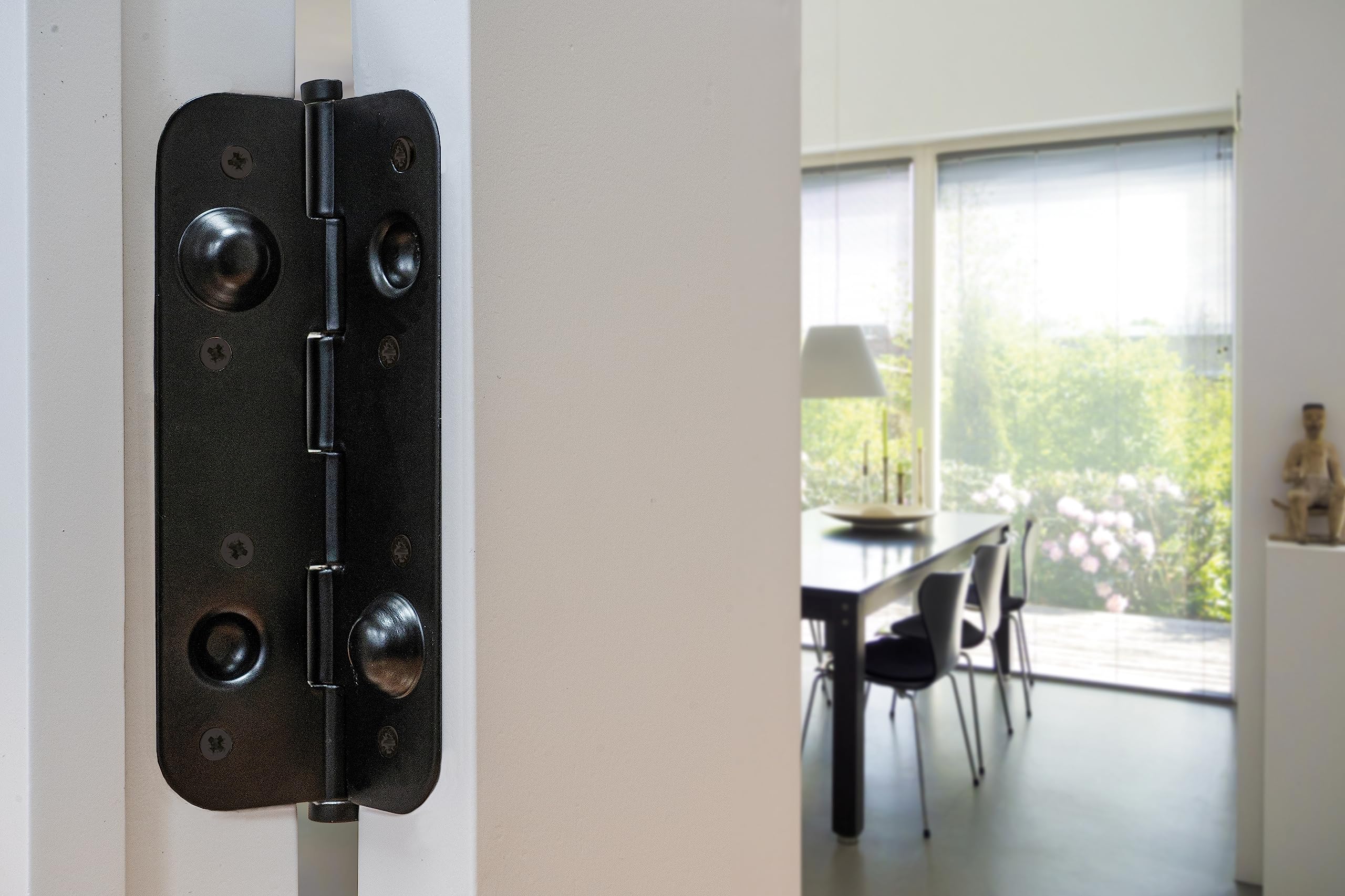Amig - Pack de 6 Bisagras de Seguridad para Puertas - Cantos Redondos - Apertura y Cierre Silenciosos - Sujeta Puertas de Entrada con Firmeza - Acero - Negro Epoxi - 150 x 82 x 3 mm