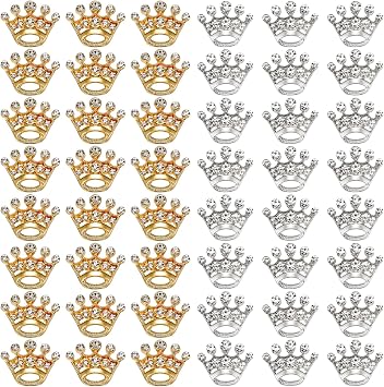 Okllen 48 Pieces Small Crown Brooches, Silver Gold Crown Pins, Fashion Rhinestone Brooch Pins for Women, Men, Lapel, Sashes, Wedding