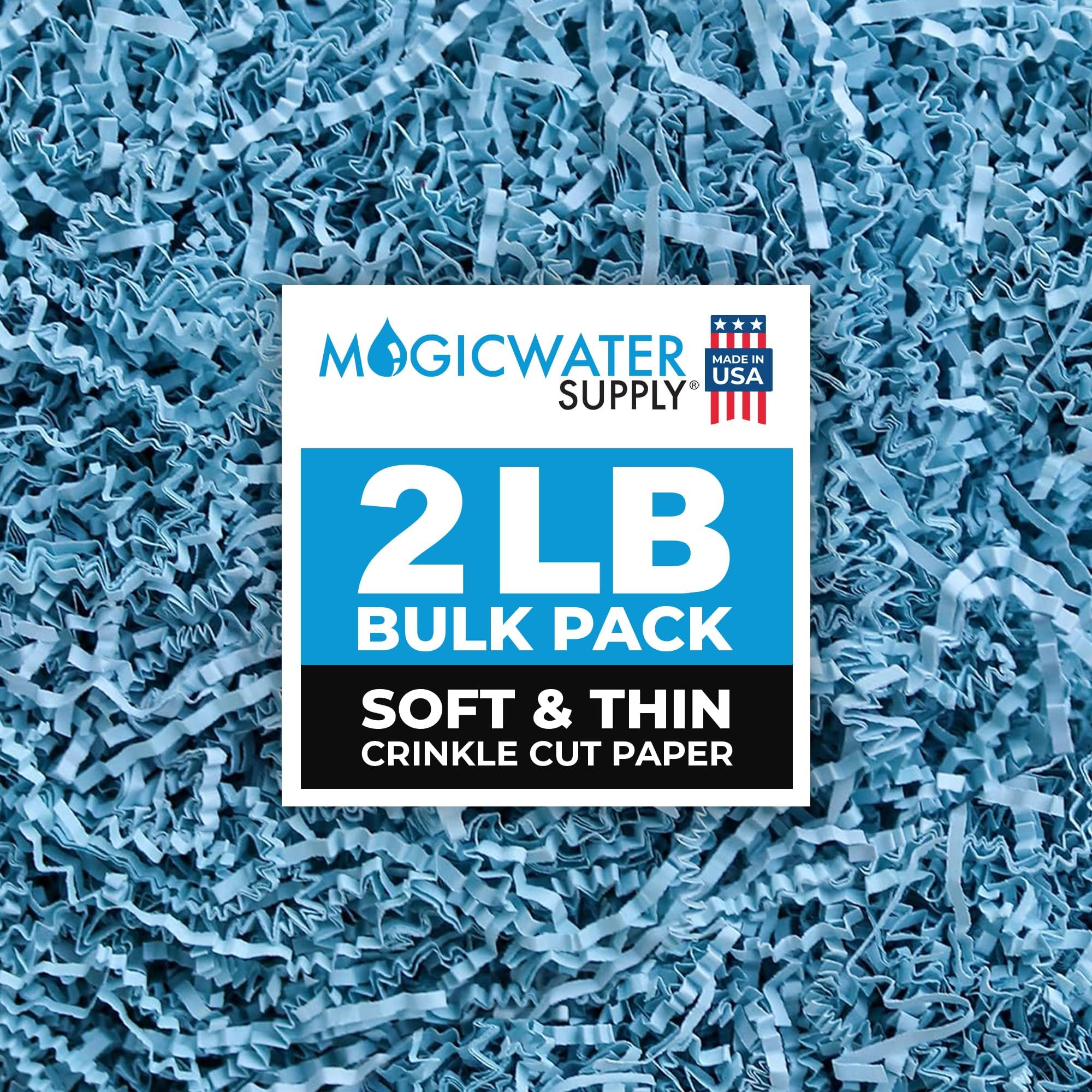 MagicWater Supply Soft & Thin Crinkle Cut Paper - 2 LB - Baby Blue - Paper Shred Filler for Gift Wrapping, Basket Filling, Birthdays, Weddings, Anniversaries, Valentines Day, and other occasions