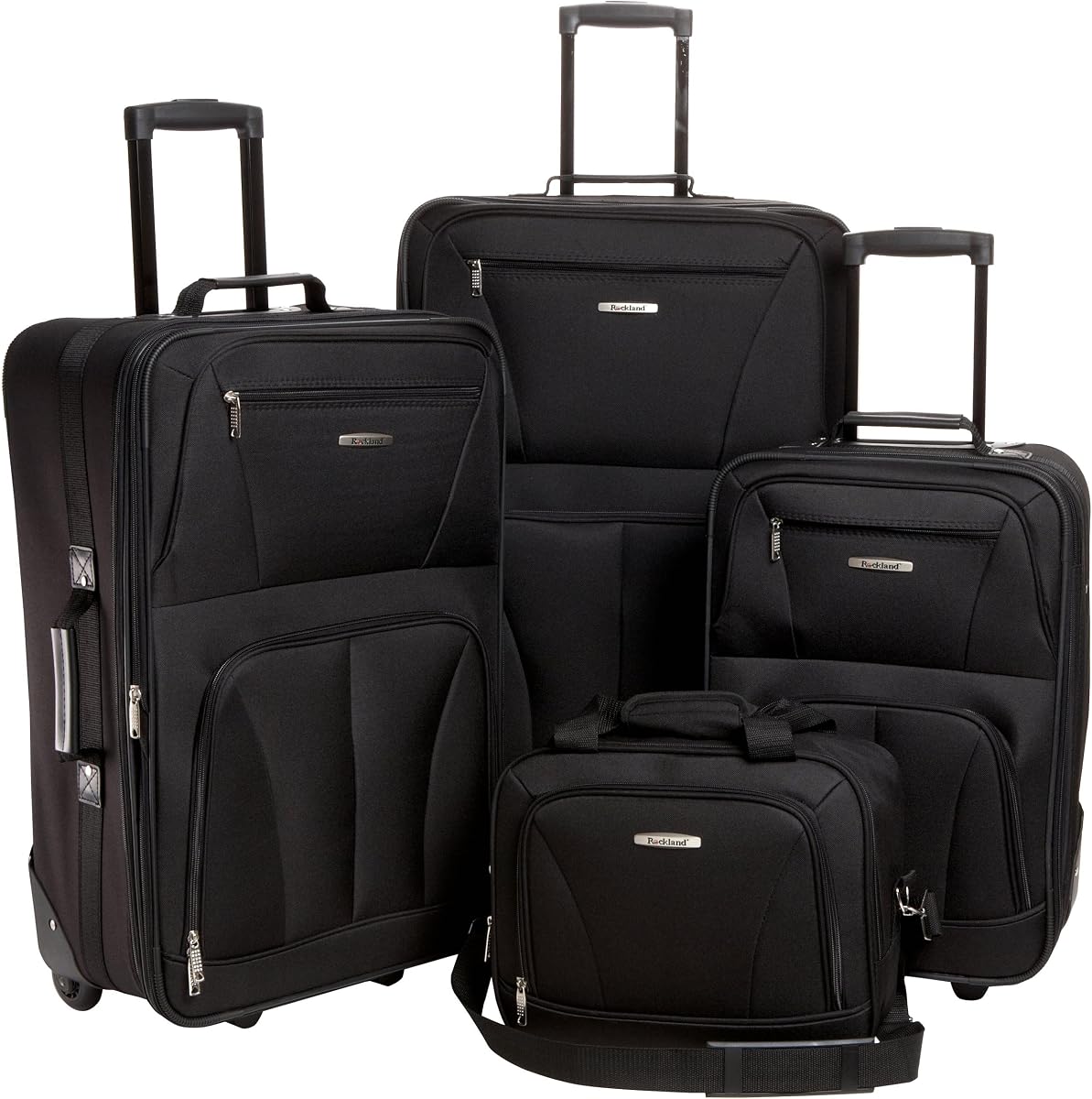 Rockland Fashion Softside Juego de maletas de 4 piezas, expandible, (14" Tote/19"/24"/28"), negro