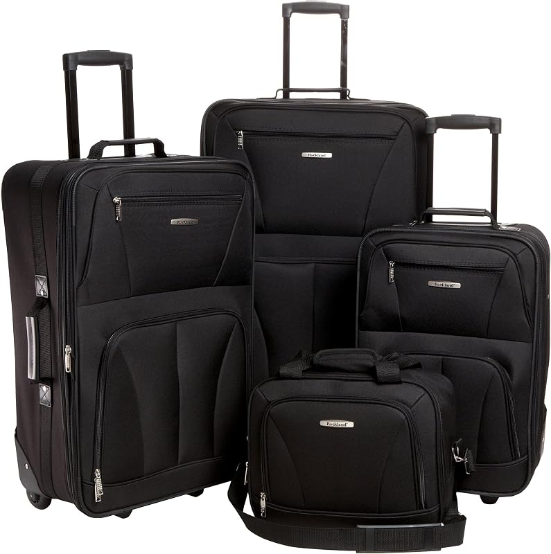 Rockland Fashion Softside Juego de valija de 4 piezas, expandible, (14" Tote/19"/24"/28"), negro