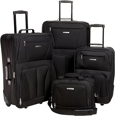 Rockland Journey Softside Upright Luggage Set,Expandable, Lightweight, Black, 4-Piece (14/19/24/28)