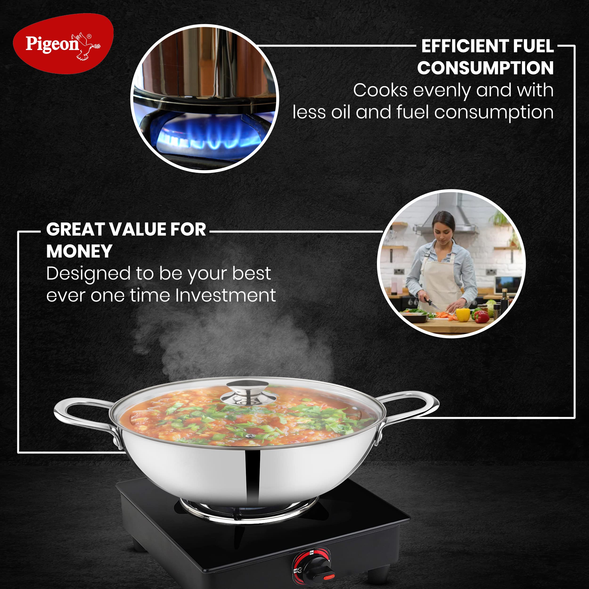 Pigeon Elite Stainless Steel Kadhai - 24cm -5 Pigeon Elite Stainless Steel Kadhai - 24cm -5