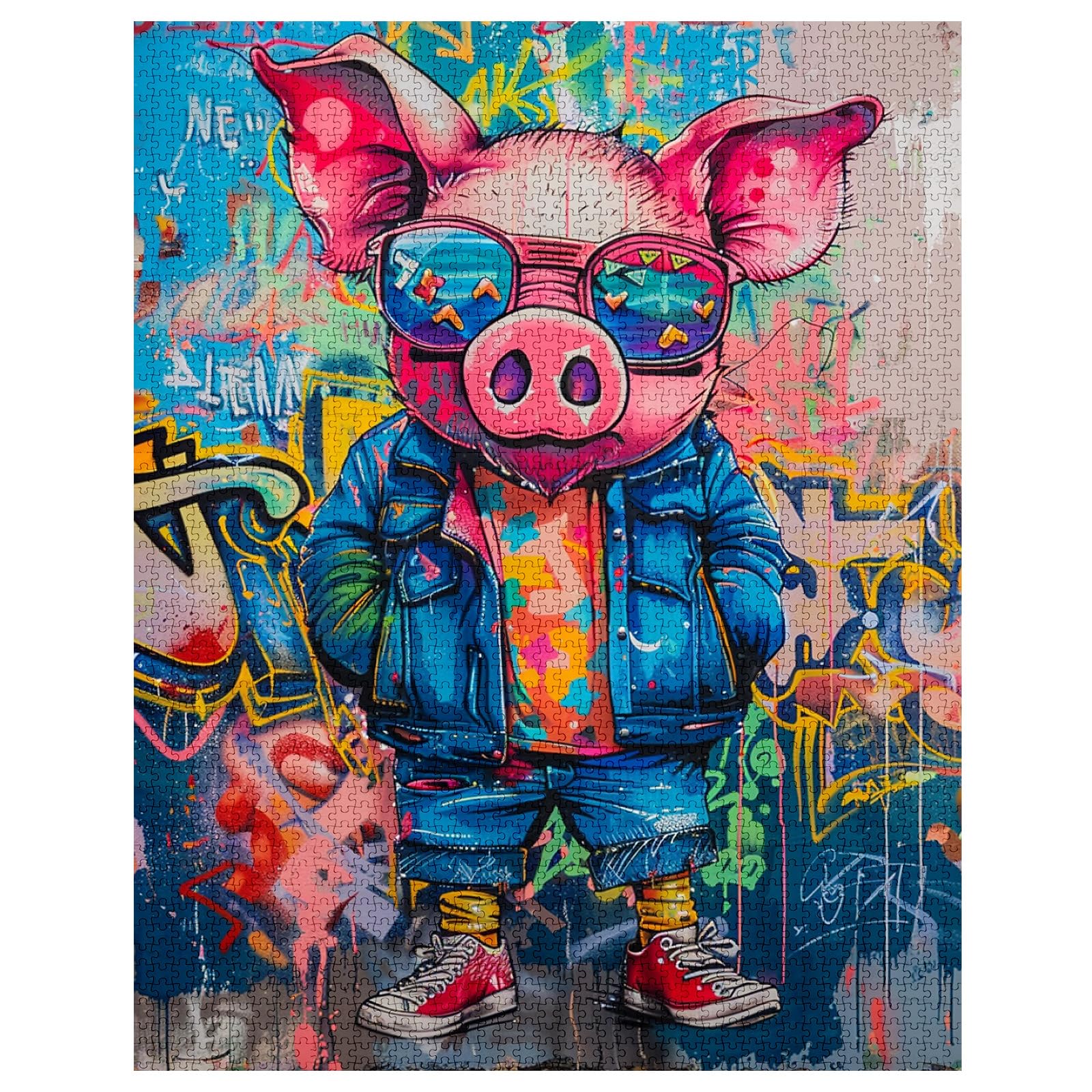 Tucocoo 1000 Piece Jigsaw Puzzles for Adults Cool Pig Painting Jigsaw Puzzle Funny Animal 1000 Pieces Puzzles for Challenging Family Activity Game Colorful Graffiti Art DIY Puzzle Wall Decor Gifts - Image 2