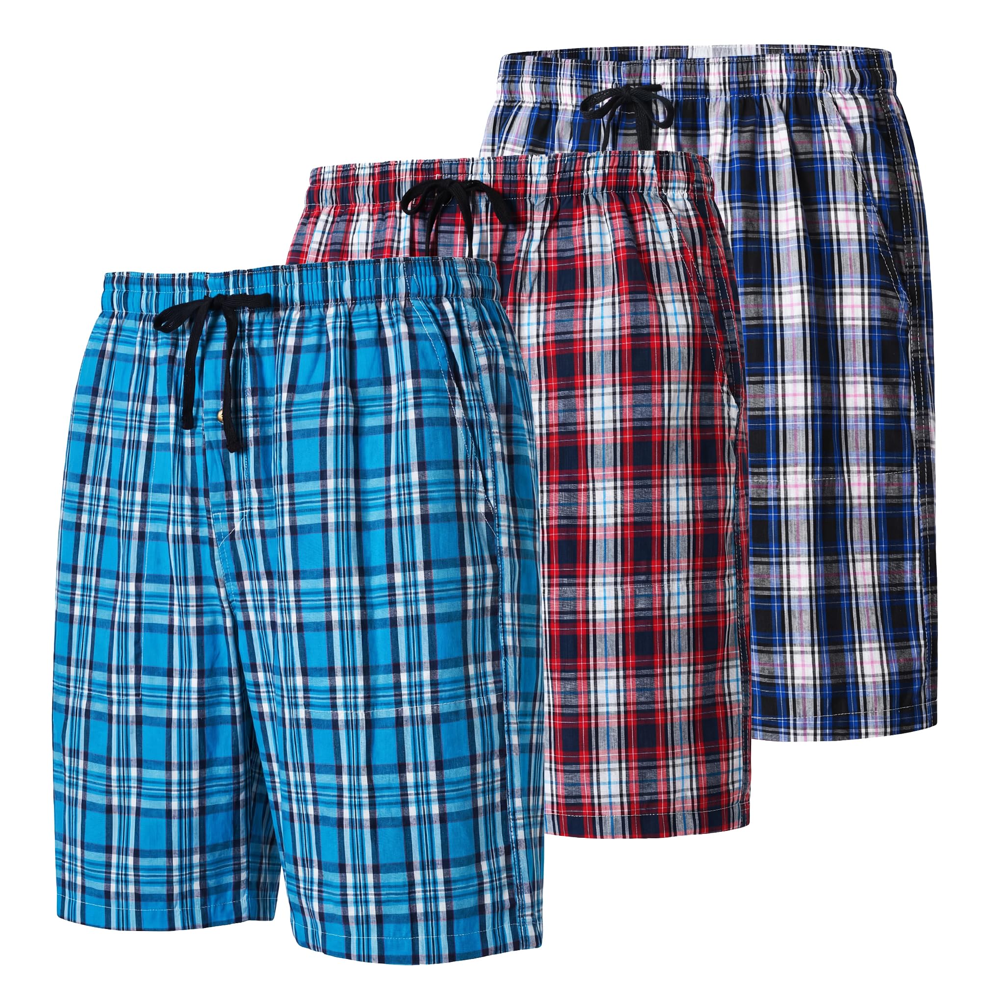 mofiz Men's Plaid Pajama Shorts 3-Pack Woven Cotton Sleep & Lounge Shorts, Lightweight PJ Bottoms with Pockets & Button Fly-picture-23