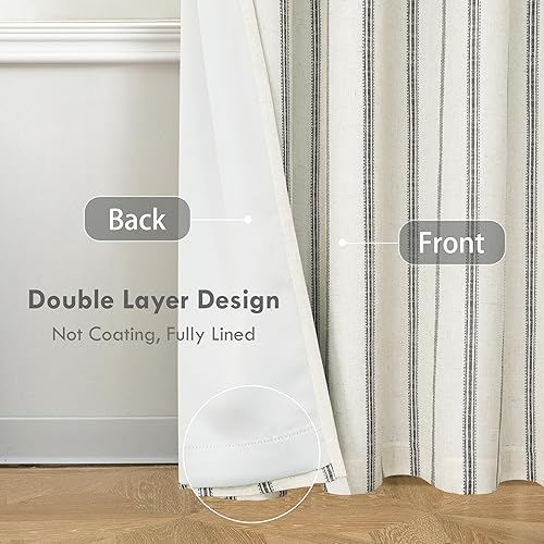 Vista 84 de DriftAway Cortinas opacas de mezcla de lino de 63 pulgadas de largo para dormitorio, cortinas de lino con estampado de rayas verticales, con Gris
