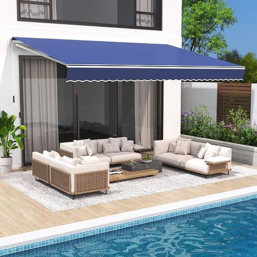 Toldo retráctil de 13,1 x 8,2 pies, para patio, refugio al aire libre con manivela y poliéster, resistente al agua, para patio, balcón, tienda,