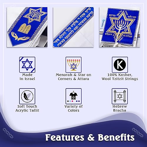 Miniatura 8 de Tallit Chal de oración con bolsa a juego, certificado Kosher, con bendición en la banda para el cuello y en las esquinas, fabricado en Israel