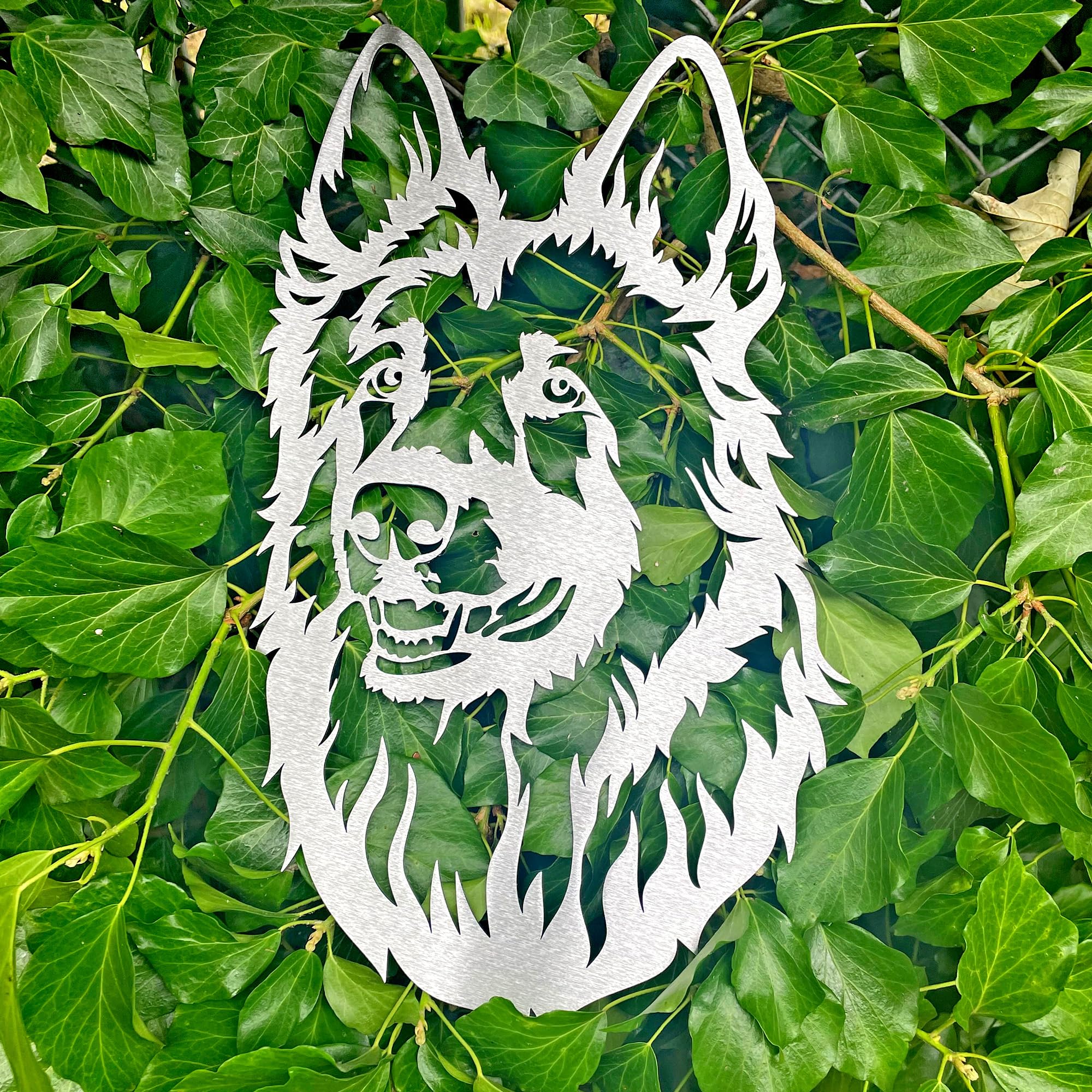 Perro pastor alemán – Alsaciano – Escultura de jardín – Adorno de jardín – Perro de metal oxidado/Escultura de metal para jardín/arte de metal (mediano 380 mm 210 mm)