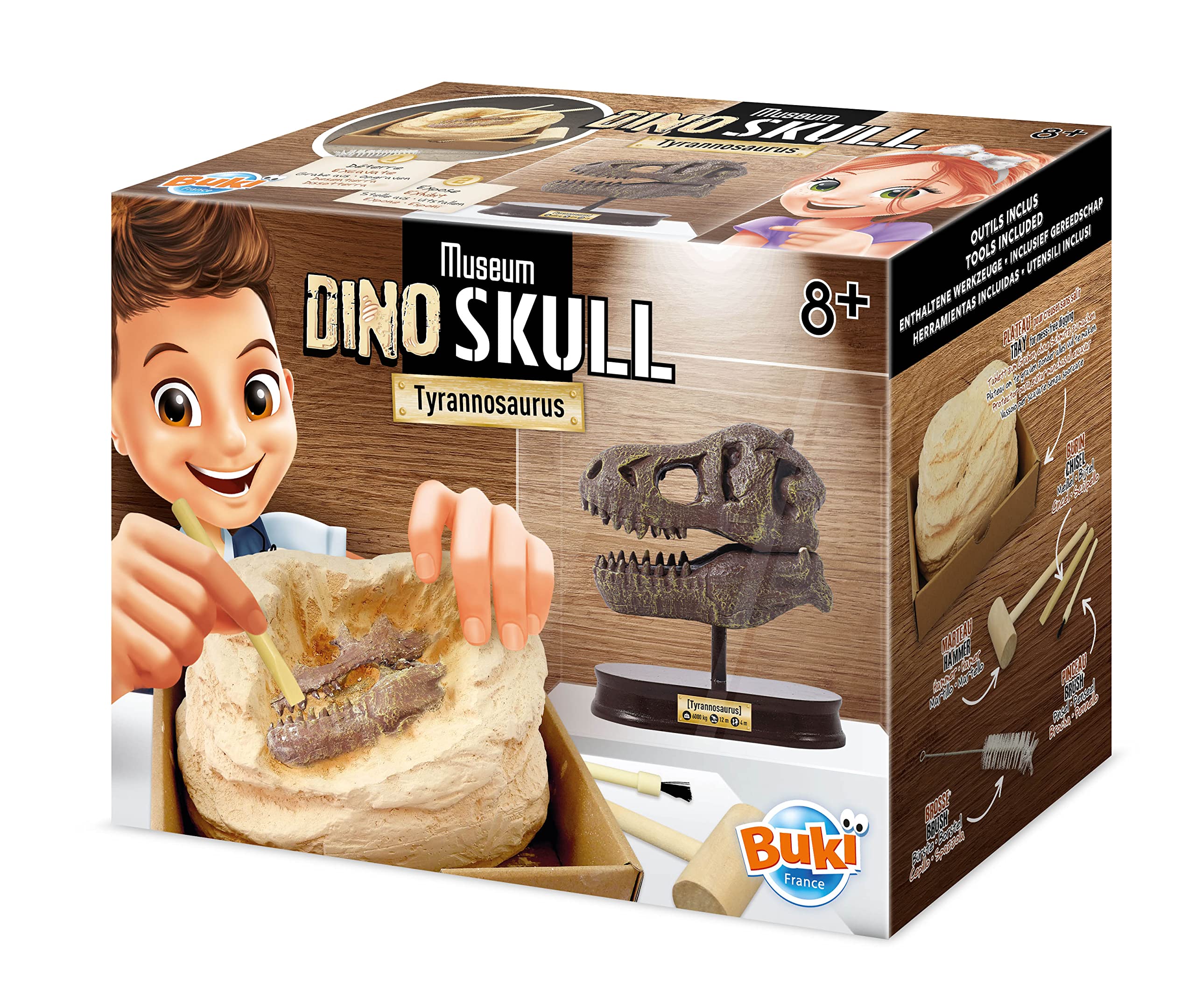 Buki France T-Rex Dino Museum Skull Dig Kit. Dinosaur Fossil Excavation Kit. Construction STEM Toy. Building Set. 3D Realistic Tyrannosaurus Rex Skeleton Model. Educational Gift for Boys & Girls 8+